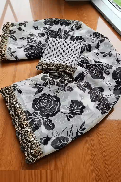 PARVANYA FASHION HUB Georgette Printed Regular Saree With Unstitched Blouse Piece ( Off White )     			PARVANYA FASHION HUB Georgette Printed Regular Saree With Unstitched Blouse Piece ( Off White )