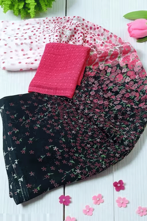     			PARVANYA FASHION HUB Georgette Printed Regular Saree With Unstitched Blouse Piece ( Multicolor 1 )