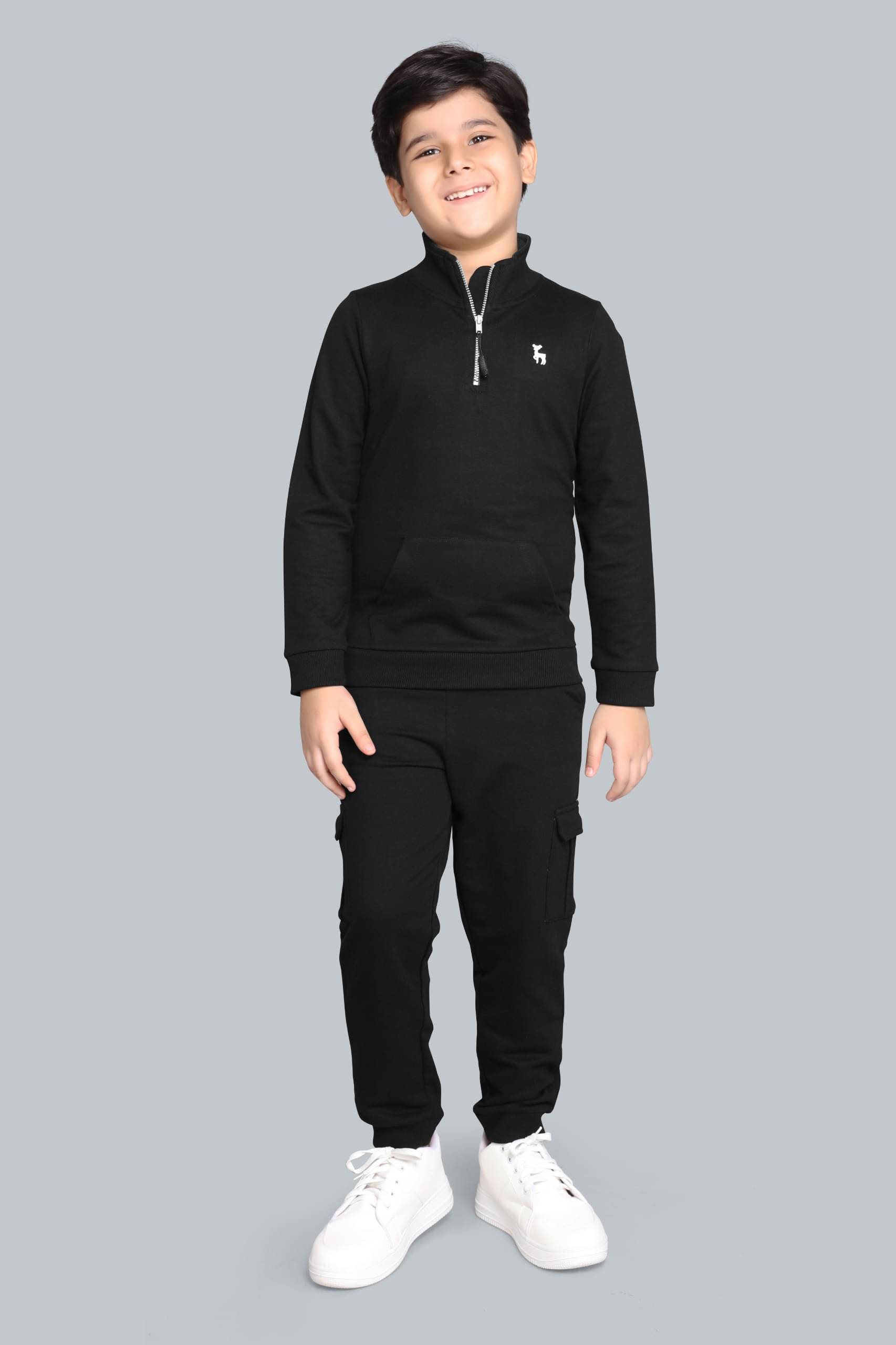     			PLUM TREE Pack of 1 Boys Cotton Sweatshirt & Trackpant Set ( Black )