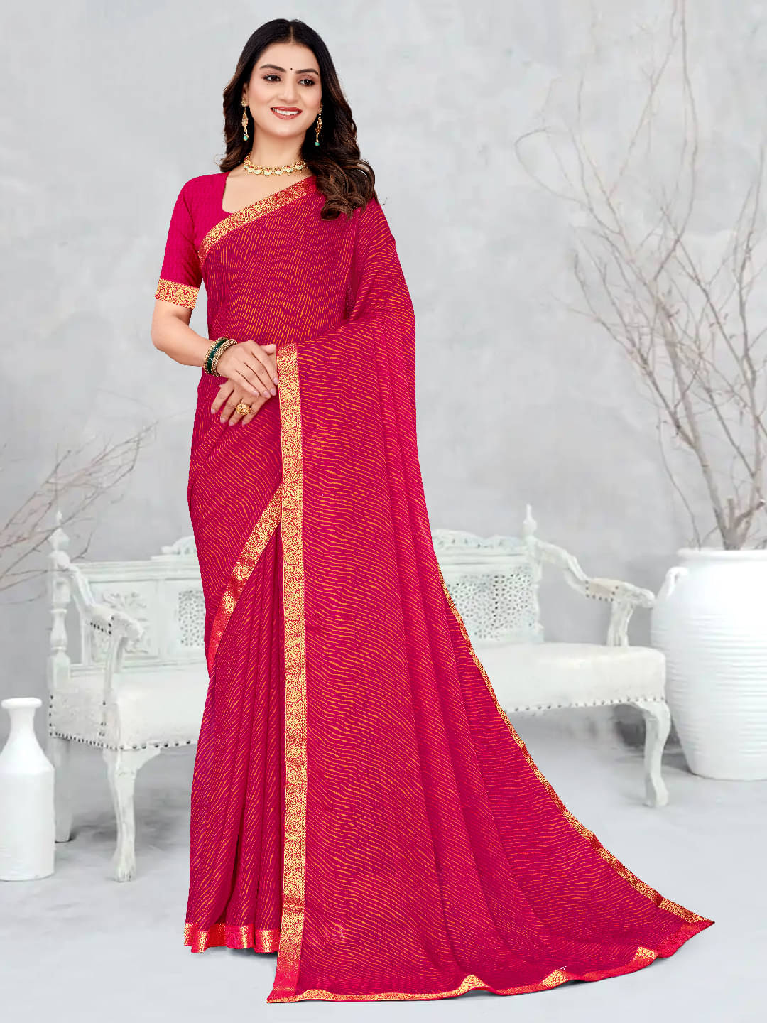     			Panbai sarees Chiffon Solid Regular Saree Without Blouse Piece ( Pink )