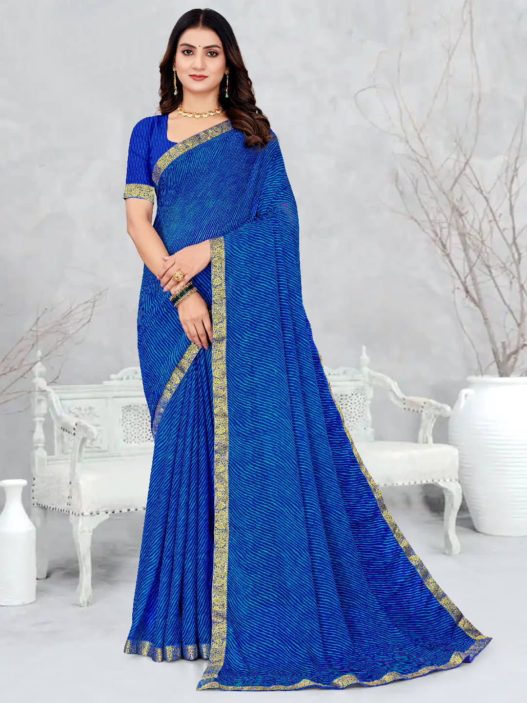     			Panbai sarees Chiffon Solid Regular Saree Without Blouse Piece ( Blue )