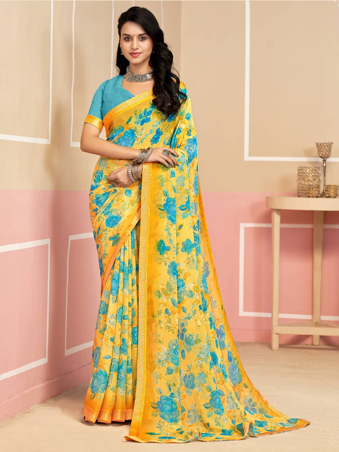 Panbai sarees Chiffon Solid Regular Saree Without Blouse Piece ( Mustard ) Panbai sarees Chiffon Solid Regular Saree Without Blouse Piece ( Mustard )
