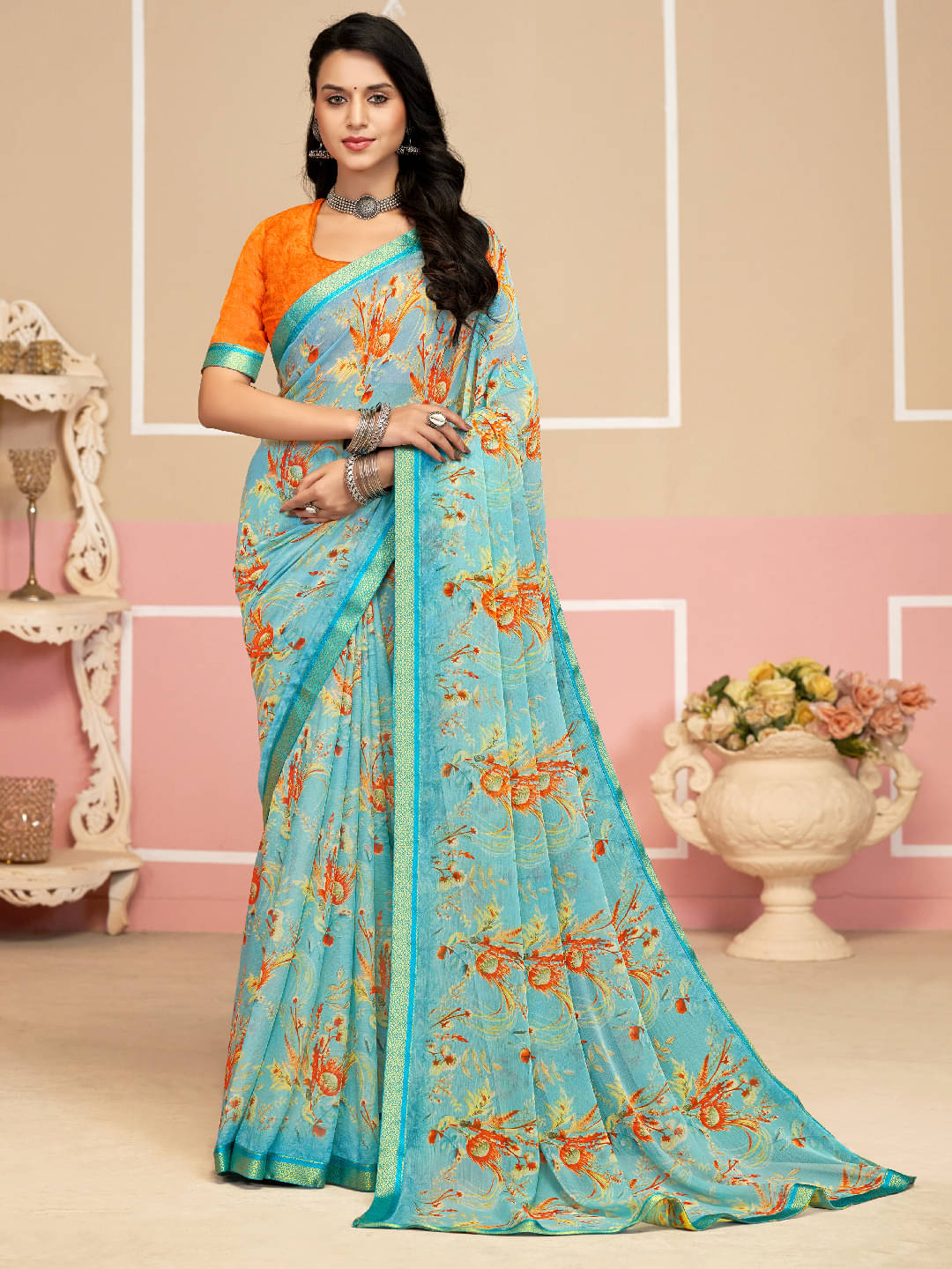 Panbai sarees Chiffon Solid Regular Saree Without Blouse Piece ( Blue ) Panbai sarees Chiffon Solid Regular Saree Without Blouse Piece ( Blue )