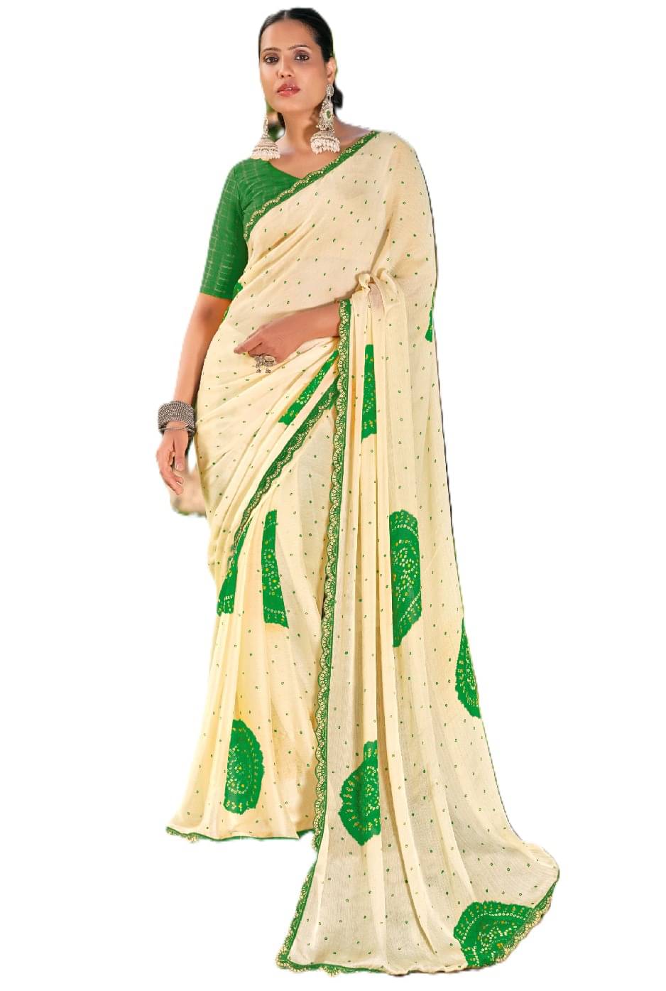     			Panbai sarees Chiffon Solid Regular Saree Without Blouse Piece ( Green )