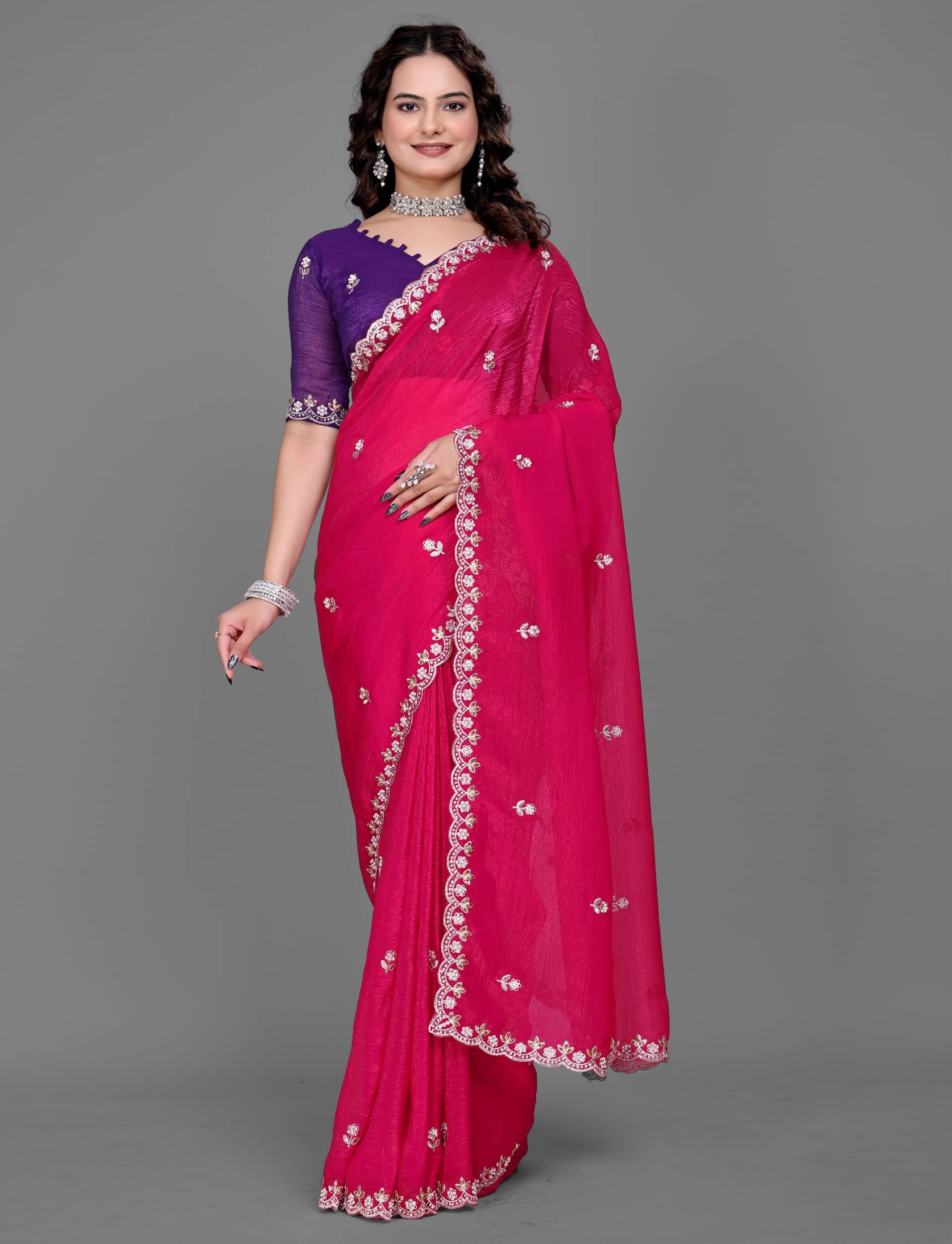     			Panbai sarees Chiffon Solid Regular Saree Without Blouse Piece ( Pink )