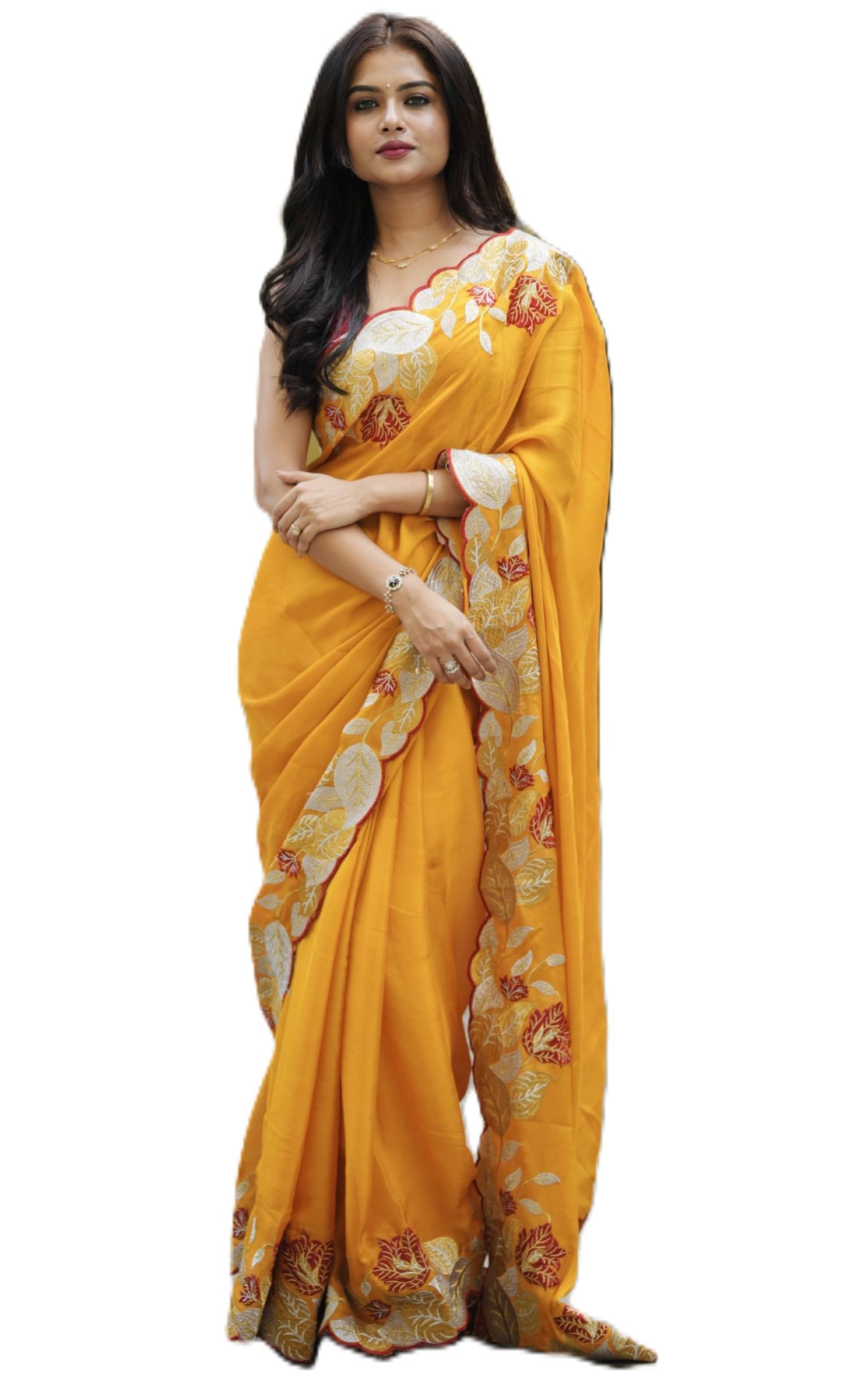     			Panbai sarees Chiffon Solid Regular Saree Without Blouse Piece ( Orange )