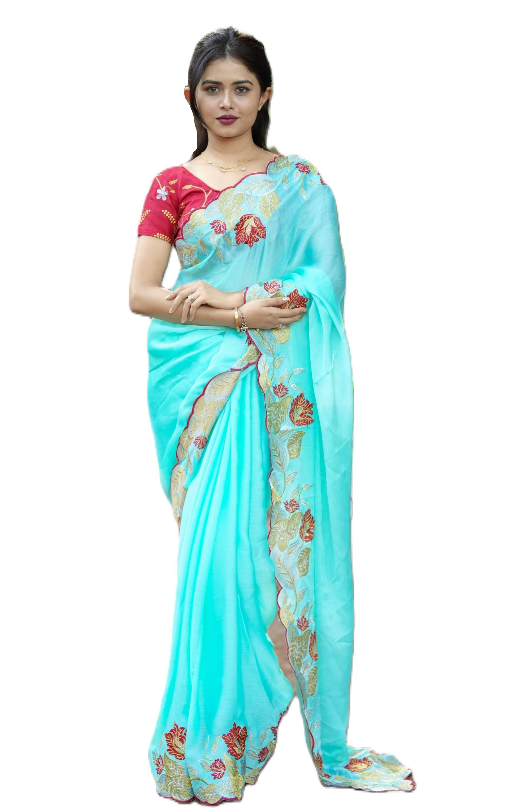     			Panbai sarees Chiffon Solid Regular Saree Without Blouse Piece ( Blue )