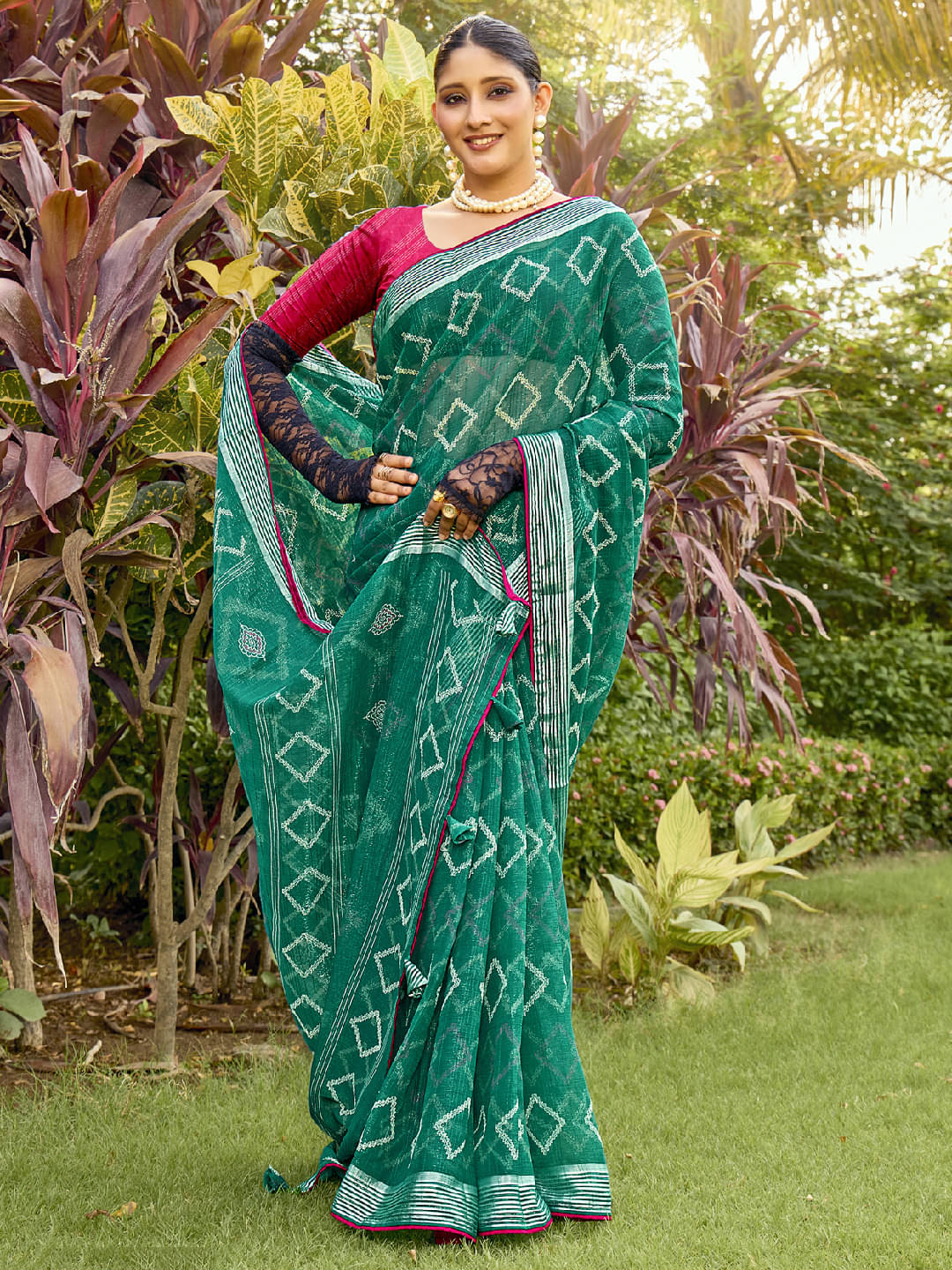     			Panbai sarees Chiffon Solid Regular Saree Without Blouse Piece ( Teal )