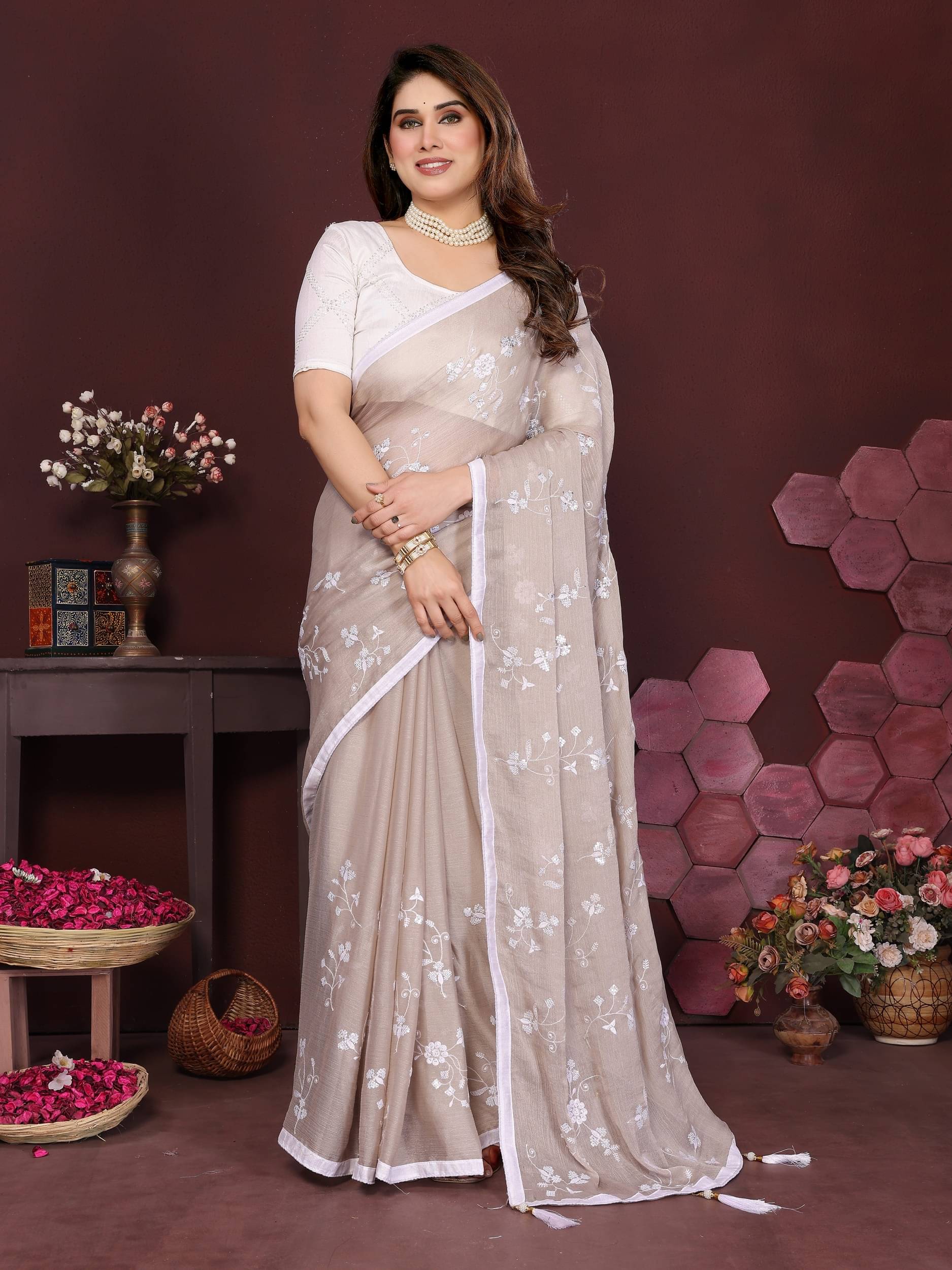 Panbai sarees Chiffon Solid Regular Saree Without Blouse Piece ( Beige ) Panbai sarees Chiffon Solid Regular Saree Without Blouse Piece ( Beige )