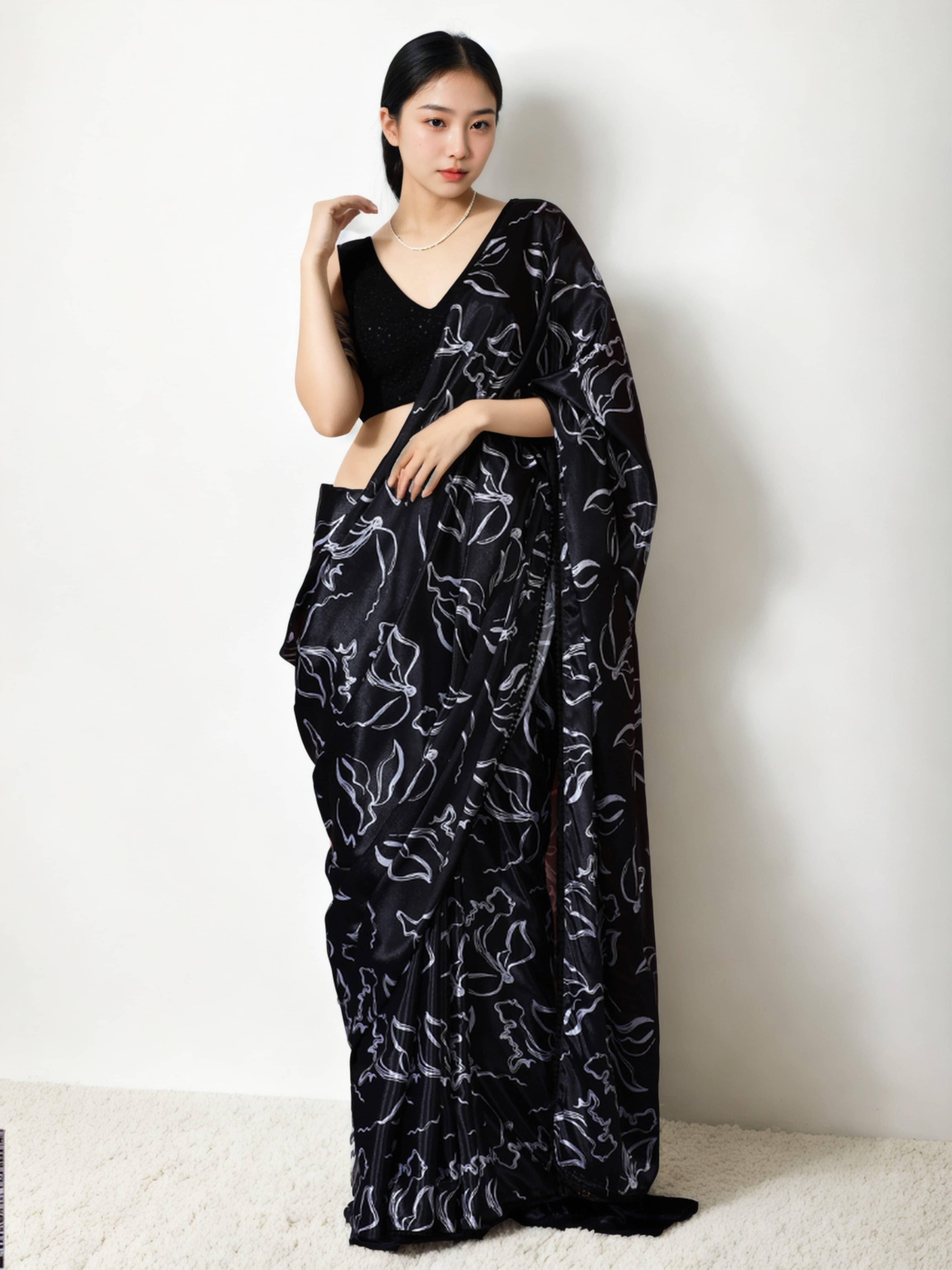 Panbai sarees Chiffon Solid Regular Saree With Unstitched Blouse Piece ( Black ) Panbai sarees Chiffon Solid Regular Saree With Unstitched Blouse Piece ( Black )