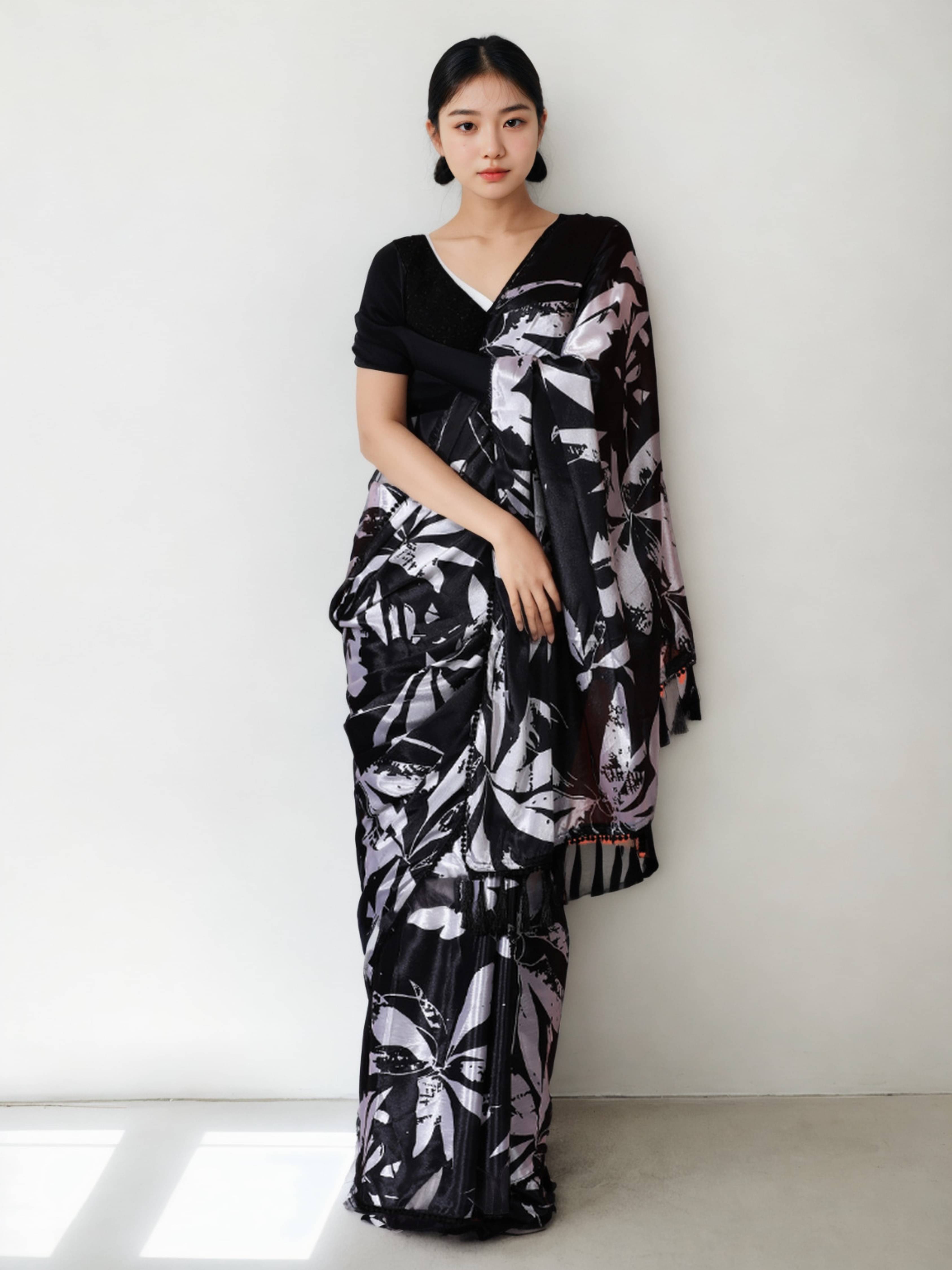 Panbai sarees Chiffon Solid Regular Saree With Unstitched Blouse Piece ( Charcoal ) Panbai sarees Chiffon Solid Regular Saree With Unstitched Blouse Piece ( Charcoal )
