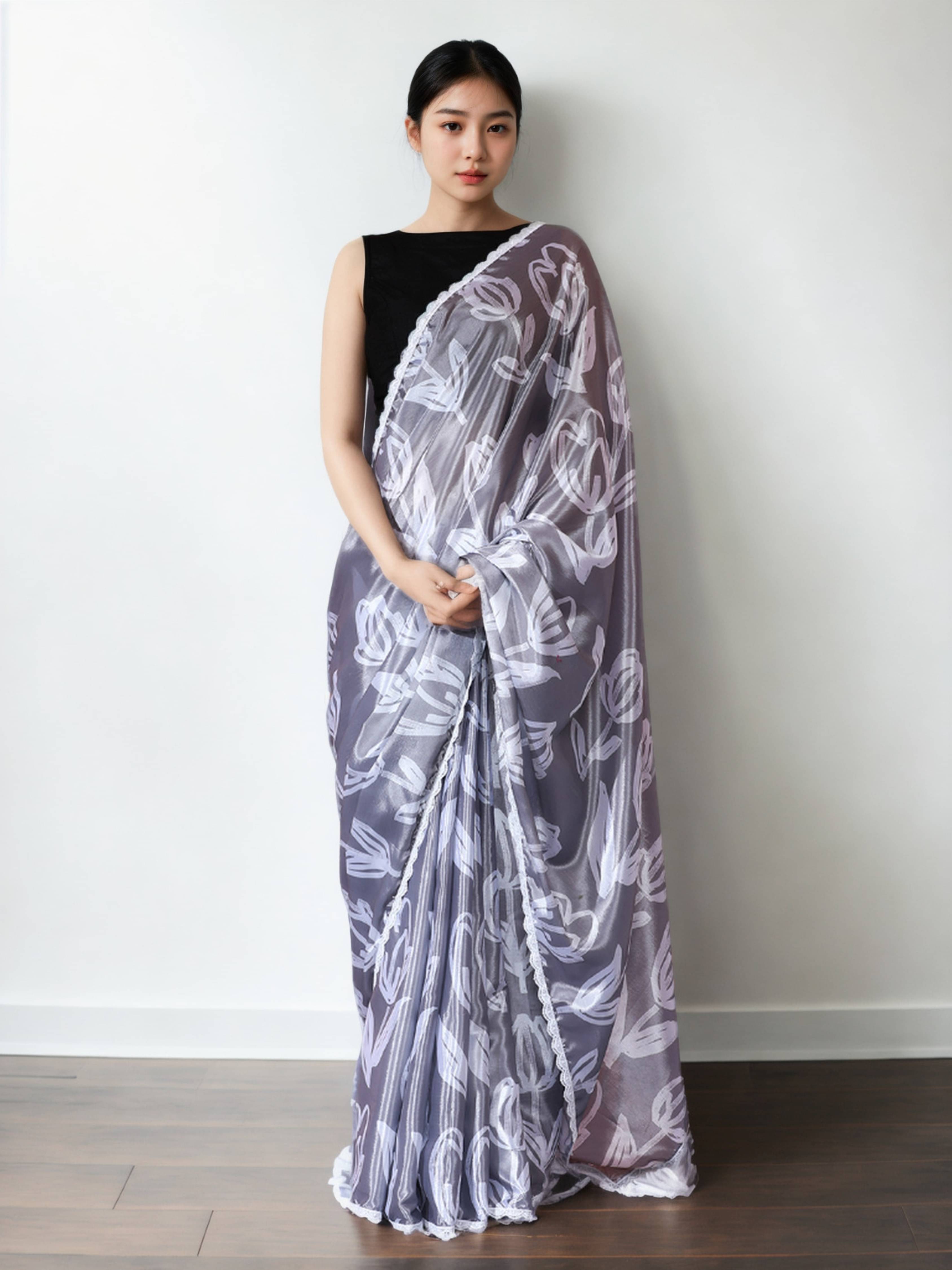     			Panbai sarees Chiffon Solid Regular Saree With Unstitched Blouse Piece ( Lavender )