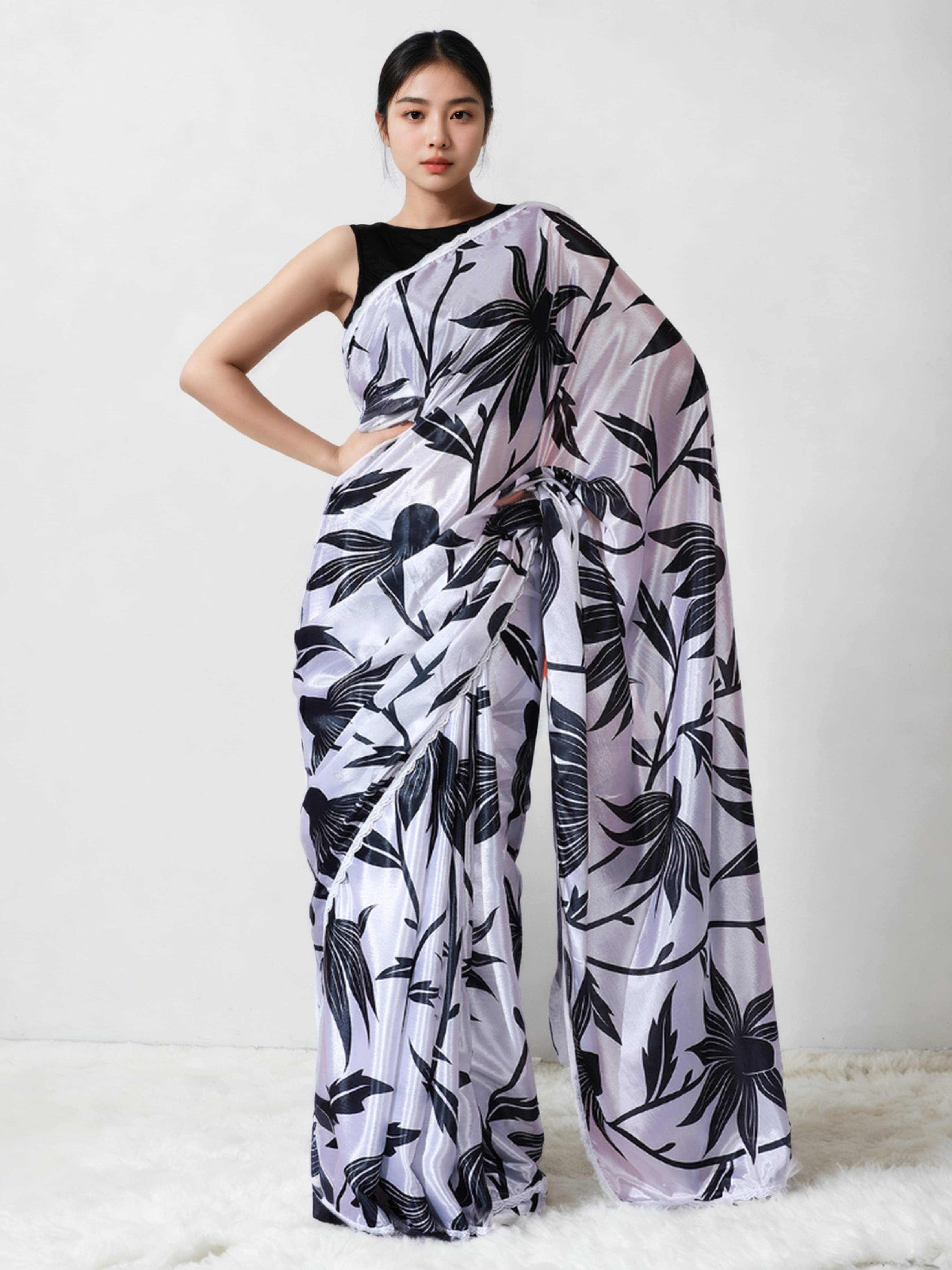 Panbai sarees Chiffon Solid Regular Saree With Unstitched Blouse Piece ( White ) Panbai sarees Chiffon Solid Regular Saree With Unstitched Blouse Piece ( White )