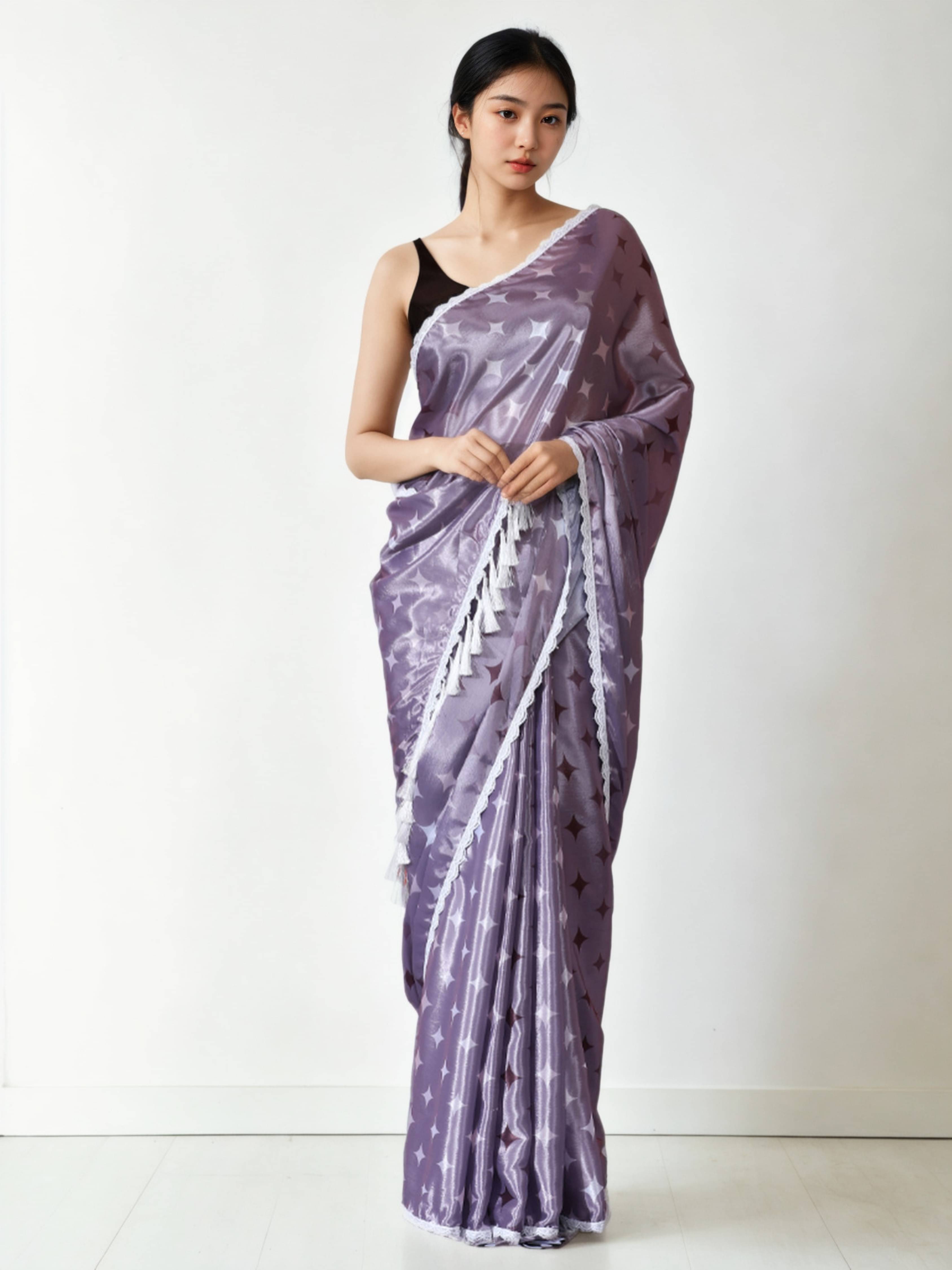     			Panbai sarees Chiffon Solid Regular Saree With Unstitched Blouse Piece ( Lavender )