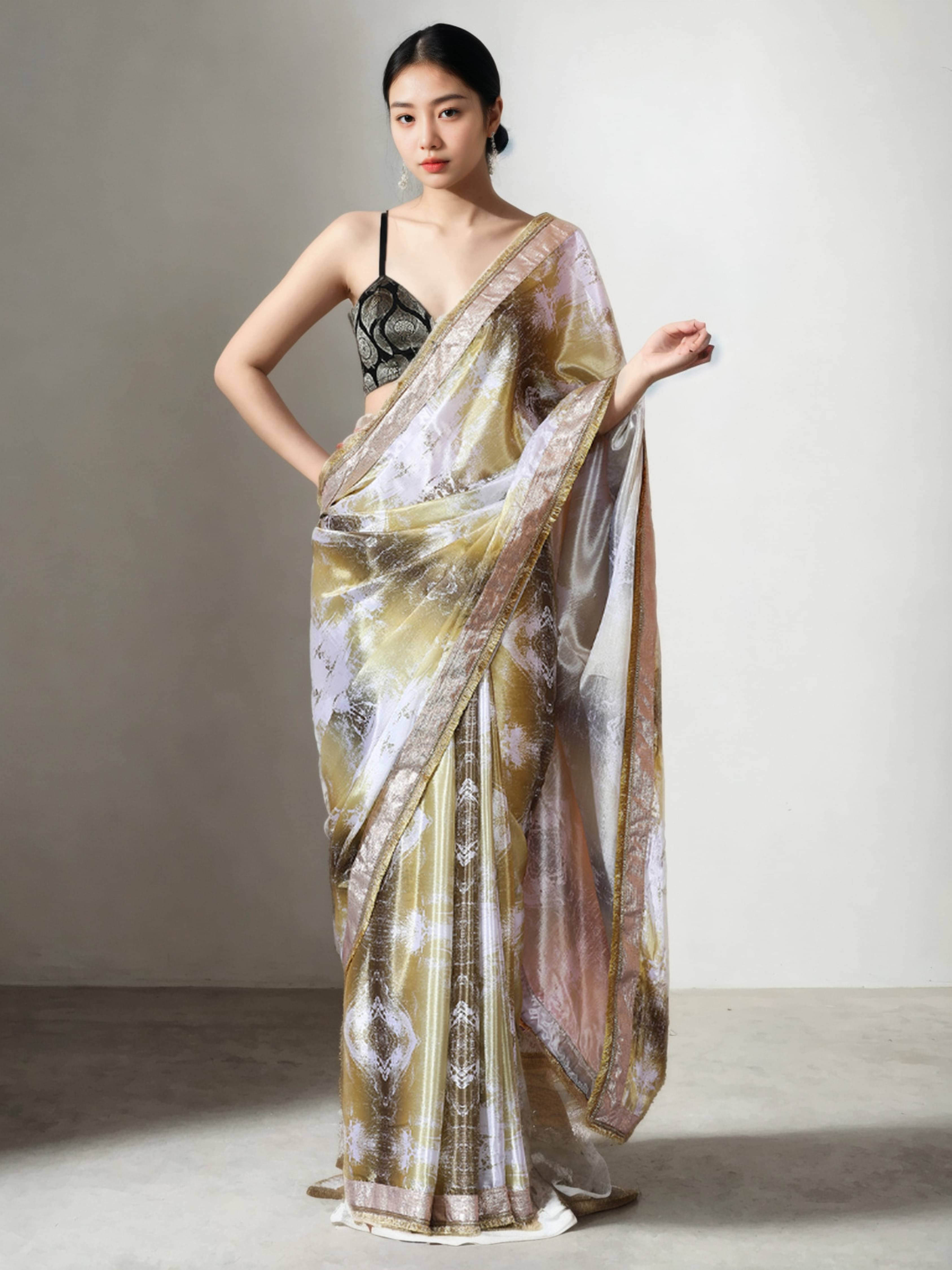     			Panbai sarees Chiffon Solid Regular Saree With Unstitched Blouse Piece ( Mustard )