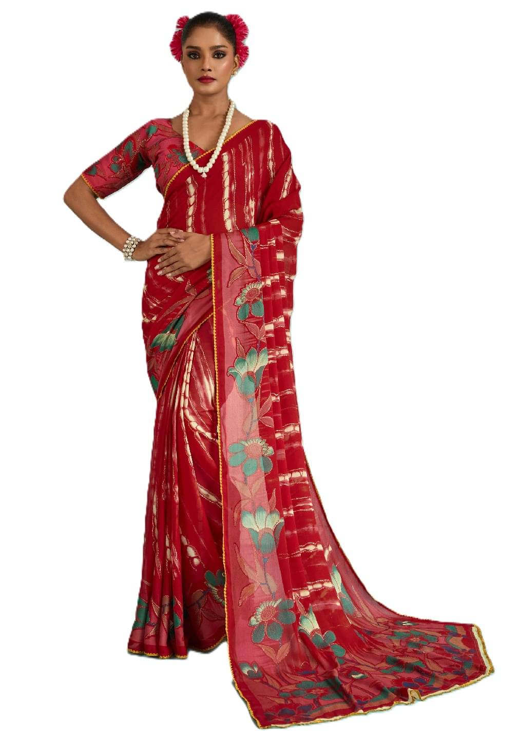 Panbai sarees Chiffon Solid Regular Saree Without Blouse Piece ( Red ) Panbai sarees Chiffon Solid Regular Saree Without Blouse Piece ( Red )