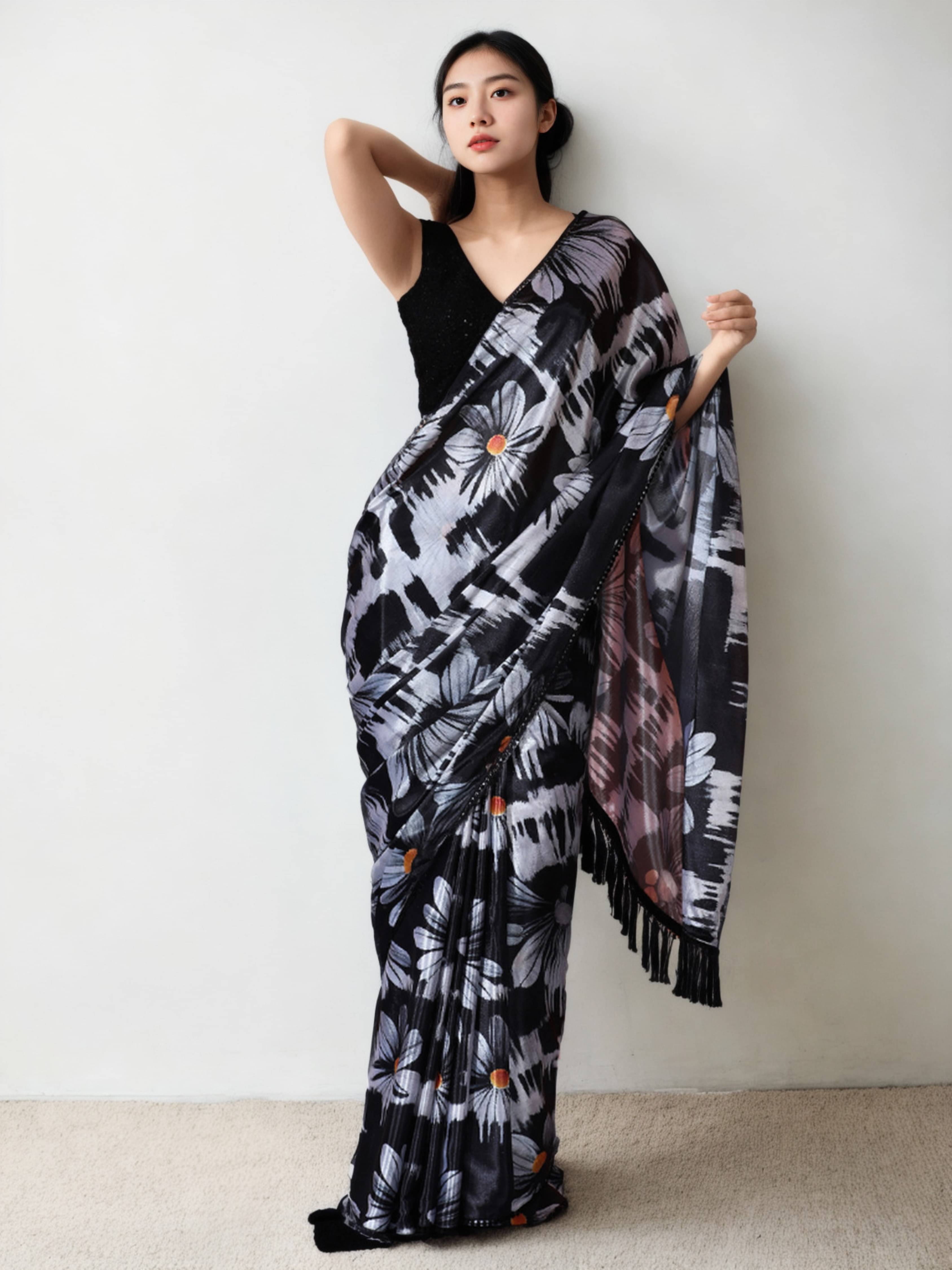     			Panbai sarees Chiffon Solid Regular Saree With Unstitched Blouse Piece ( Black )