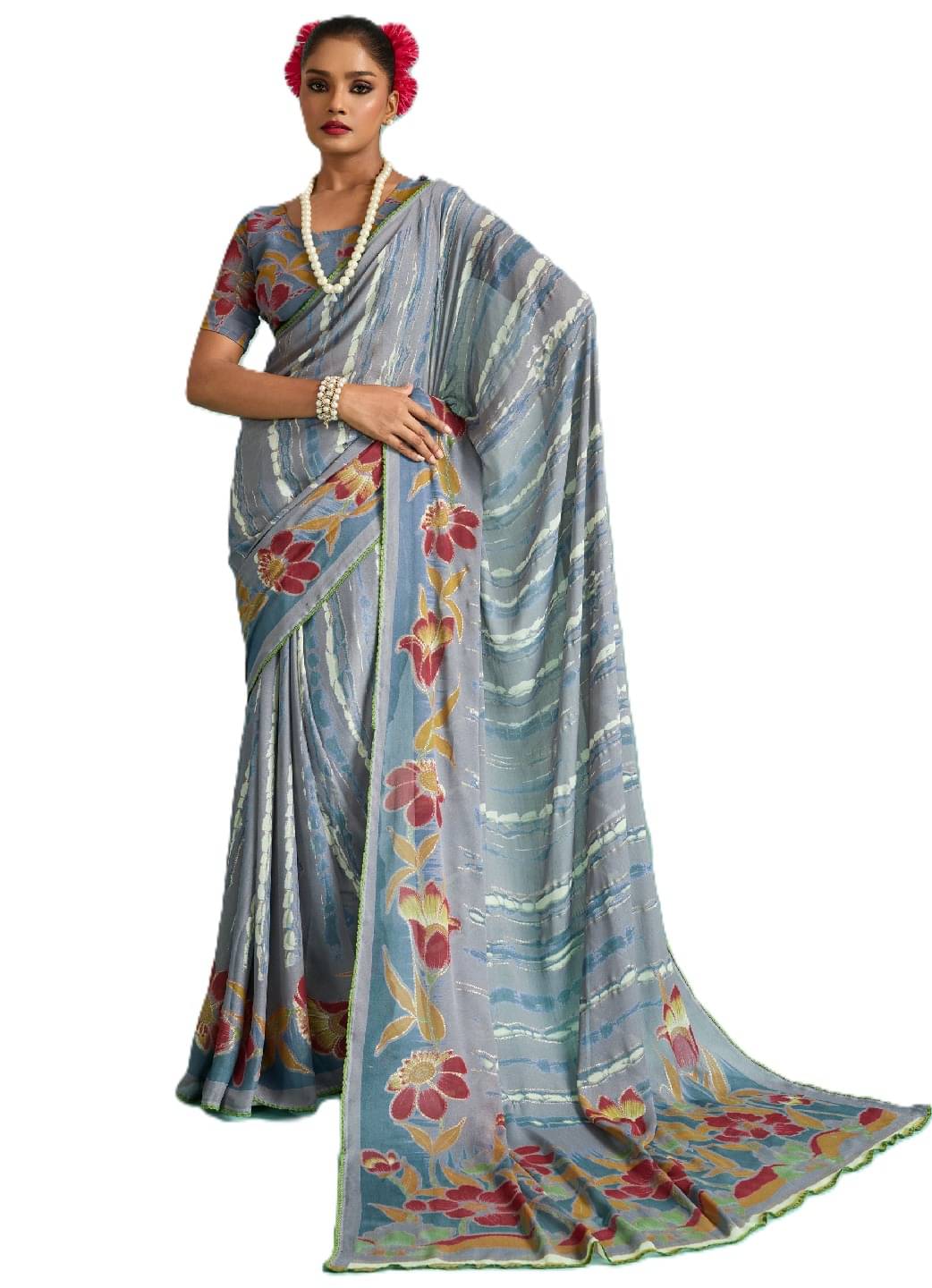     			Panbai sarees Chiffon Solid Regular Saree Without Blouse Piece ( Grey )