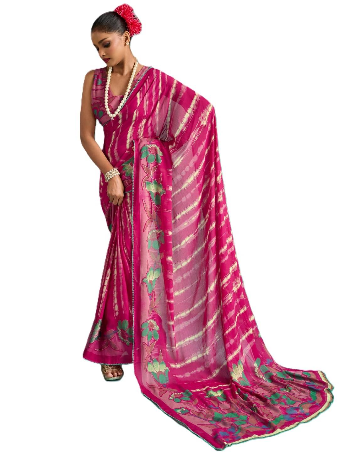     			Panbai sarees Chiffon Solid Regular Saree Without Blouse Piece ( Magenta )