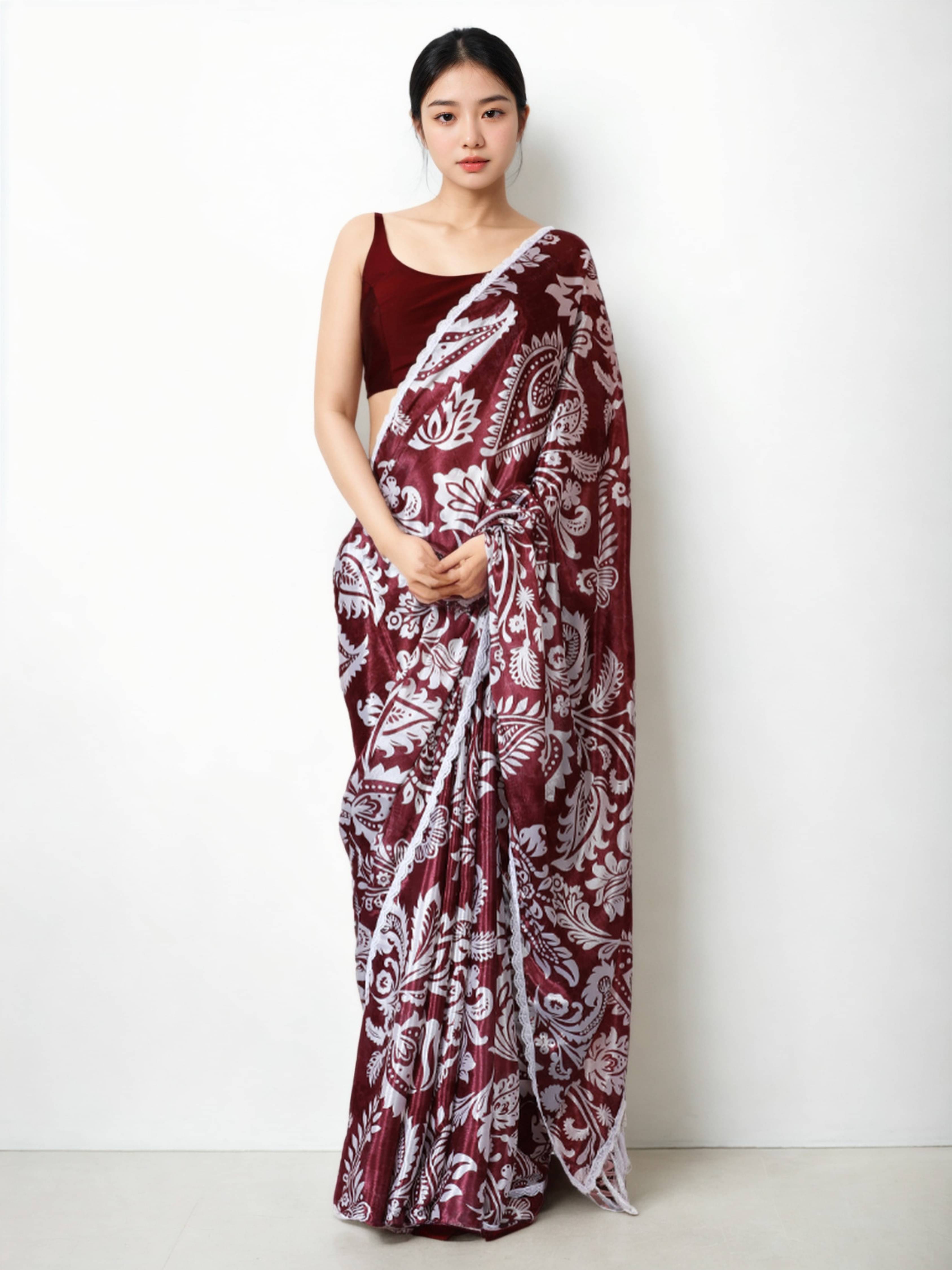     			Panbai sarees Chiffon Solid Regular Saree With Unstitched Blouse Piece ( Maroon )