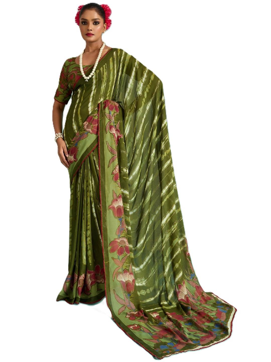     			Panbai sarees Chiffon Solid Regular Saree Without Blouse Piece ( Olive )