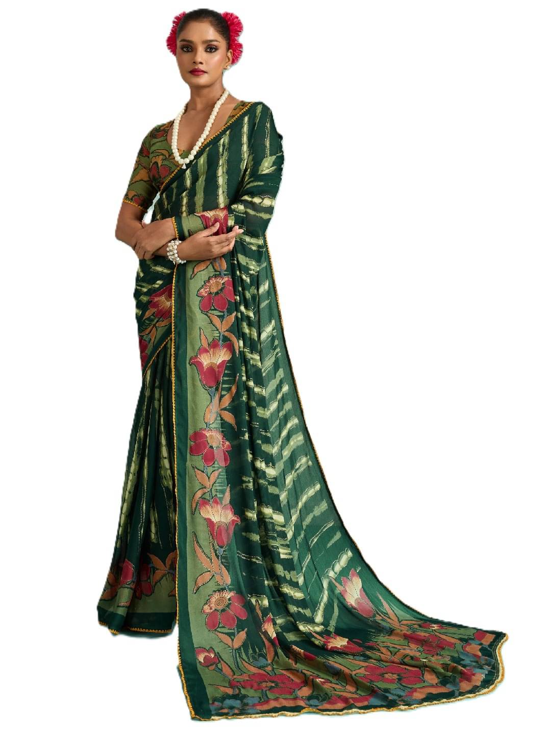     			Panbai sarees Chiffon Solid Regular Saree Without Blouse Piece ( Green )