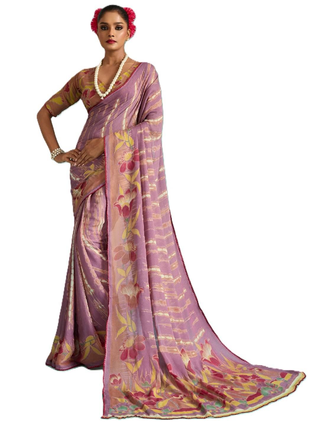     			Panbai sarees Chiffon Solid Regular Saree Without Blouse Piece ( Pink )