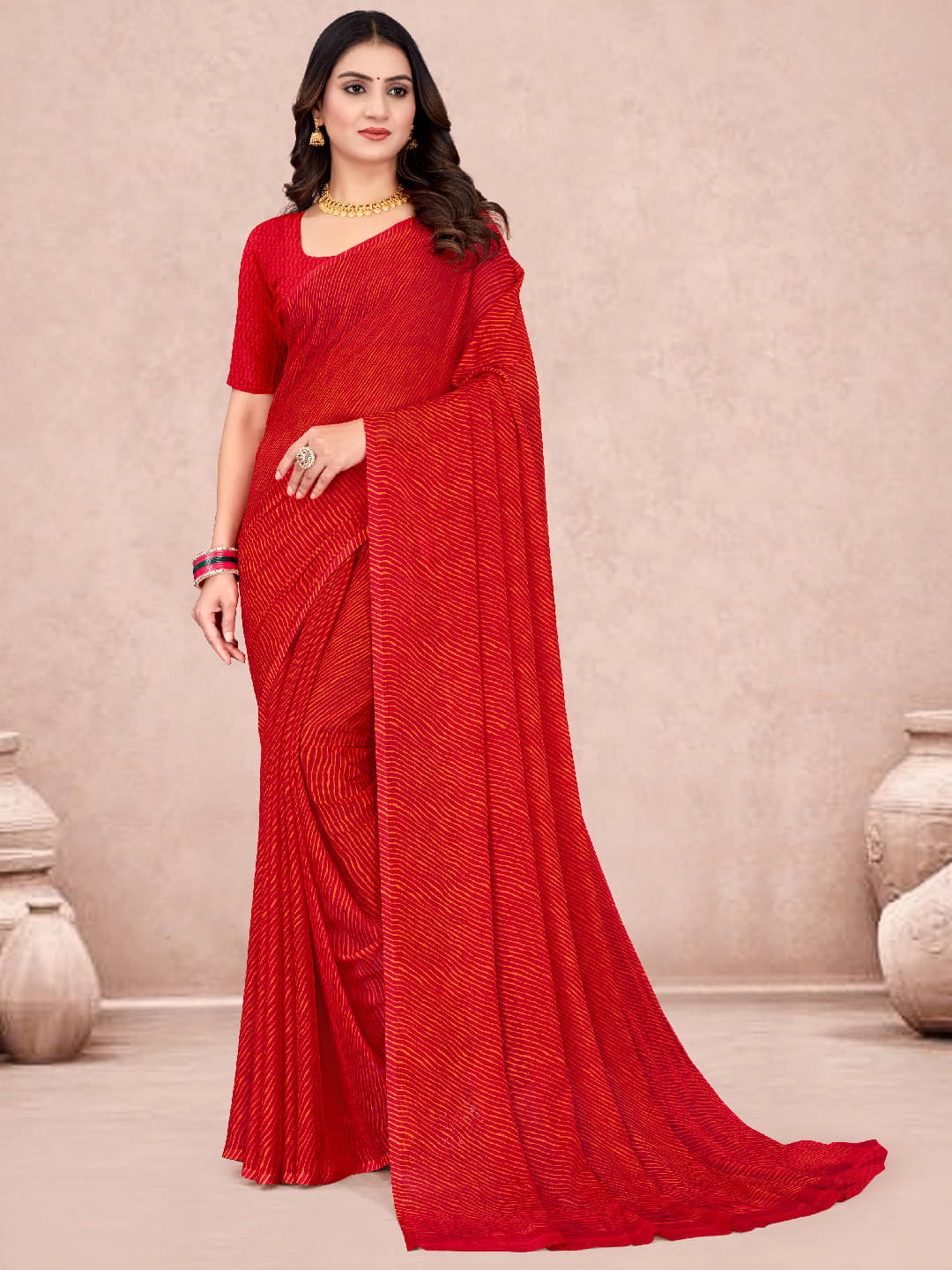 Panbai sarees Chiffon Solid Regular Saree Without Blouse Piece ( Red ) Panbai sarees Chiffon Solid Regular Saree Without Blouse Piece ( Red )