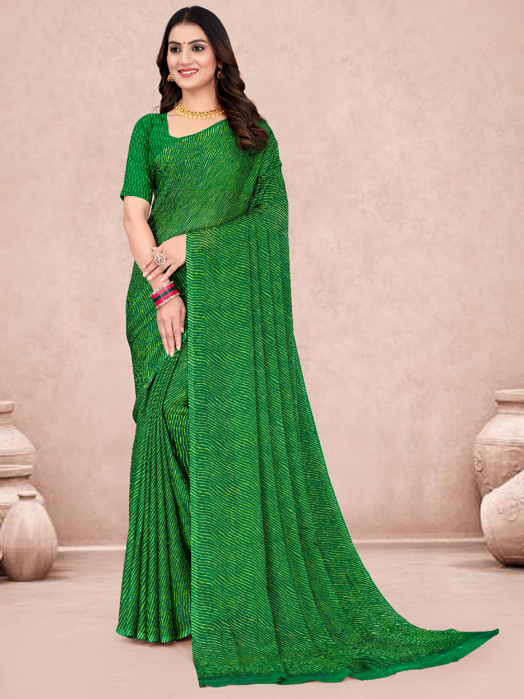     			Panbai sarees Chiffon Solid Regular Saree Without Blouse Piece ( Green )
