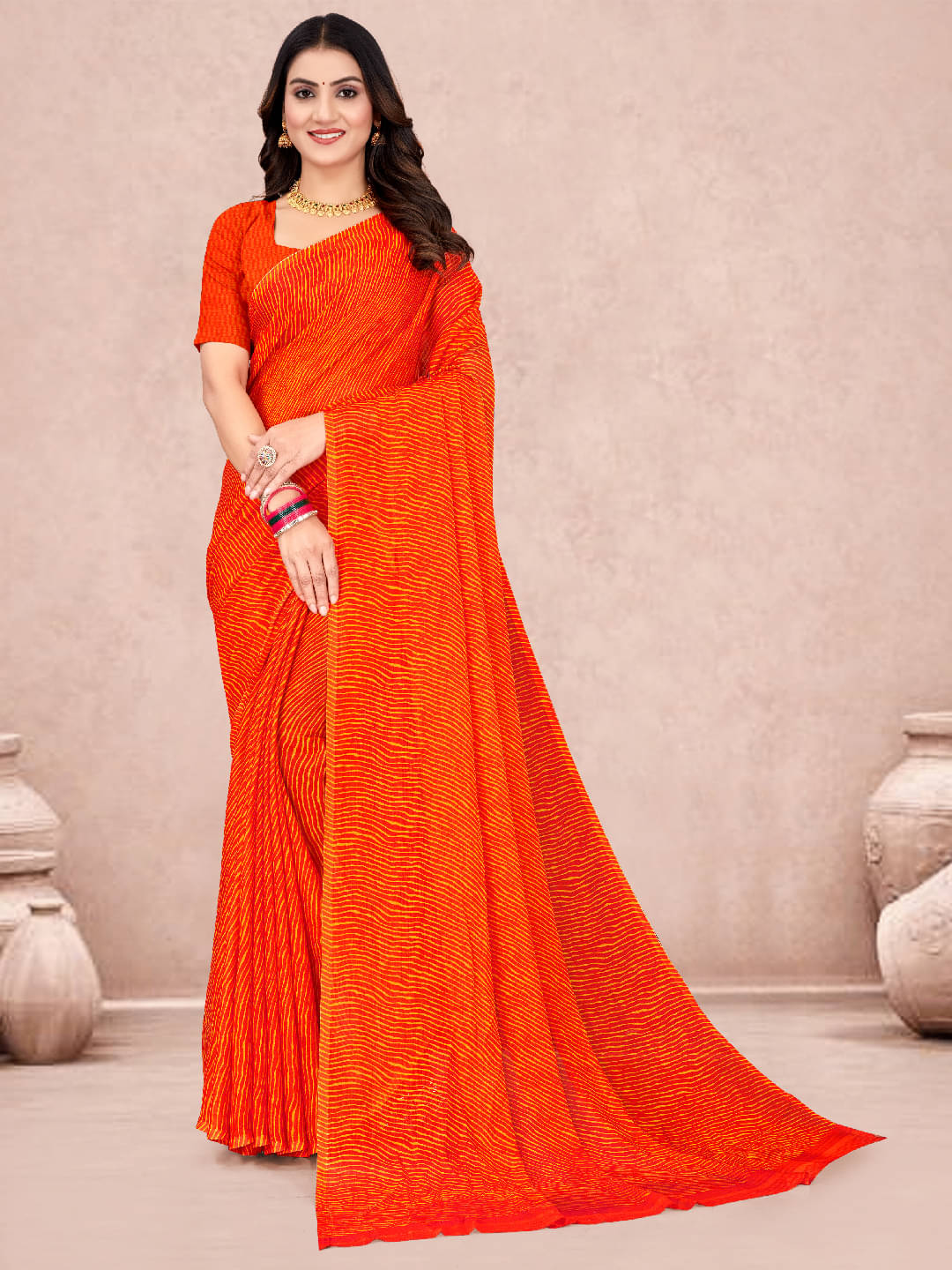     			Panbai sarees Chiffon Solid Regular Saree Without Blouse Piece ( Orange )