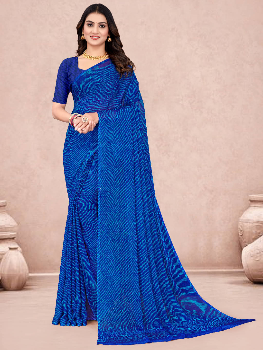     			Panbai sarees Chiffon Solid Regular Saree Without Blouse Piece ( Blue )