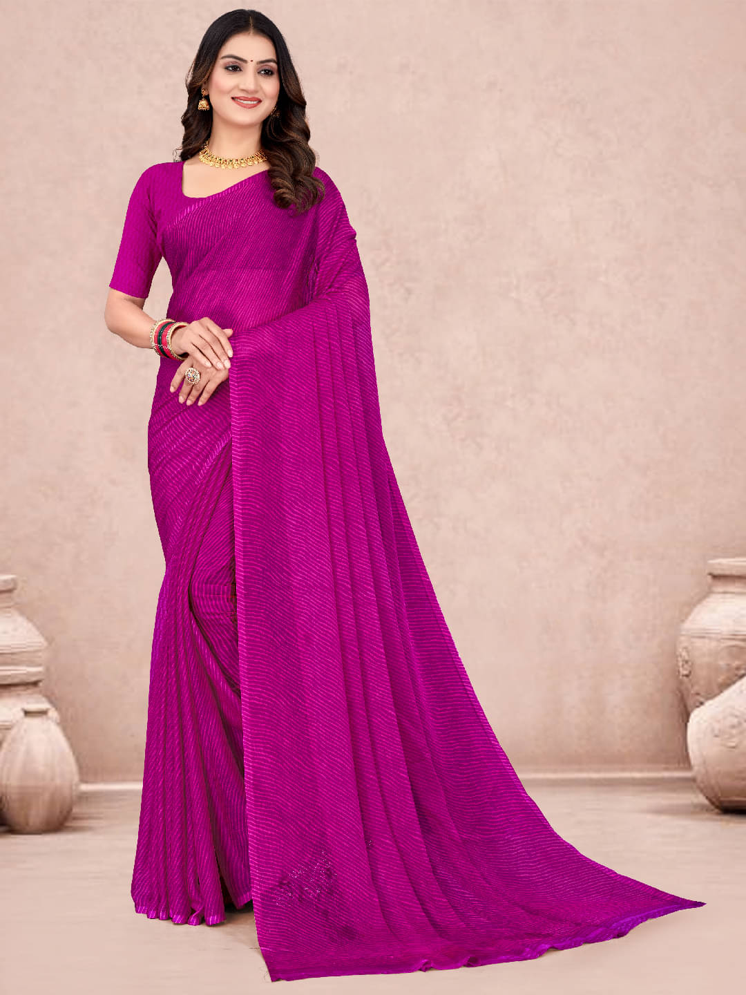     			Panbai sarees Chiffon Solid Regular Saree Without Blouse Piece ( Purple )