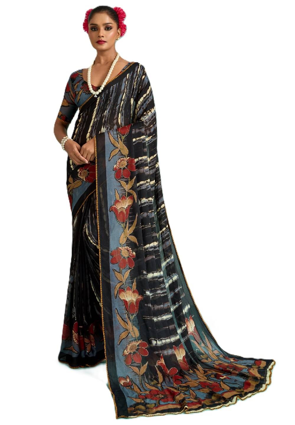     			Panbai sarees Chiffon Solid Regular Saree Without Blouse Piece ( Black )