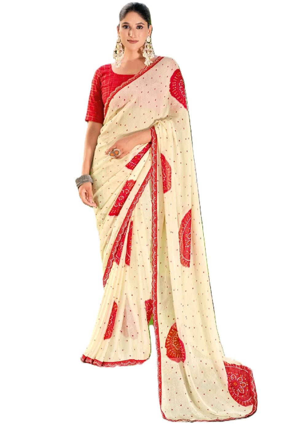     			Panbai sarees Chiffon Solid Regular Saree Without Blouse Piece ( Red )