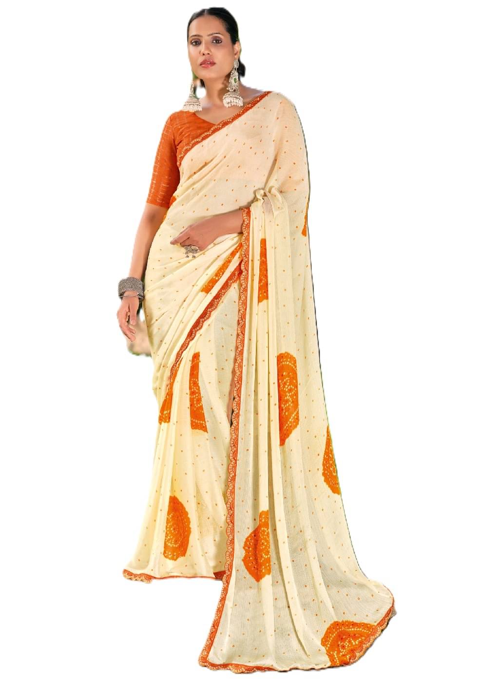     			Panbai sarees Chiffon Solid Regular Saree Without Blouse Piece ( Orange )