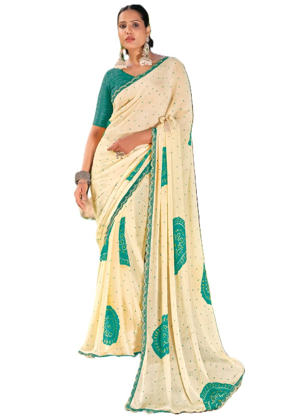     			Panbai sarees Chiffon Solid Regular Saree Without Blouse Piece ( Teal )