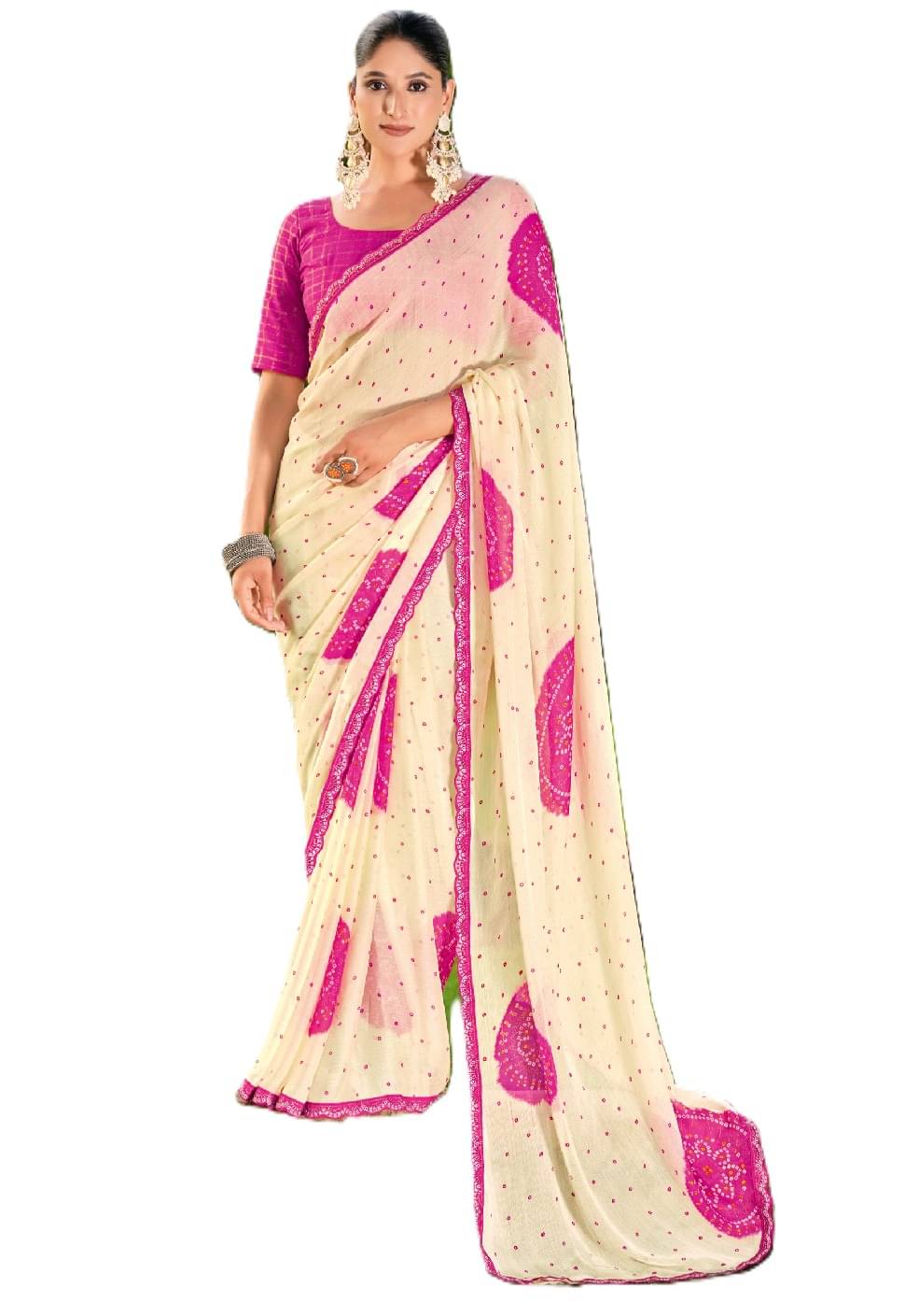     			Panbai sarees Chiffon Solid Regular Saree Without Blouse Piece ( Pink )