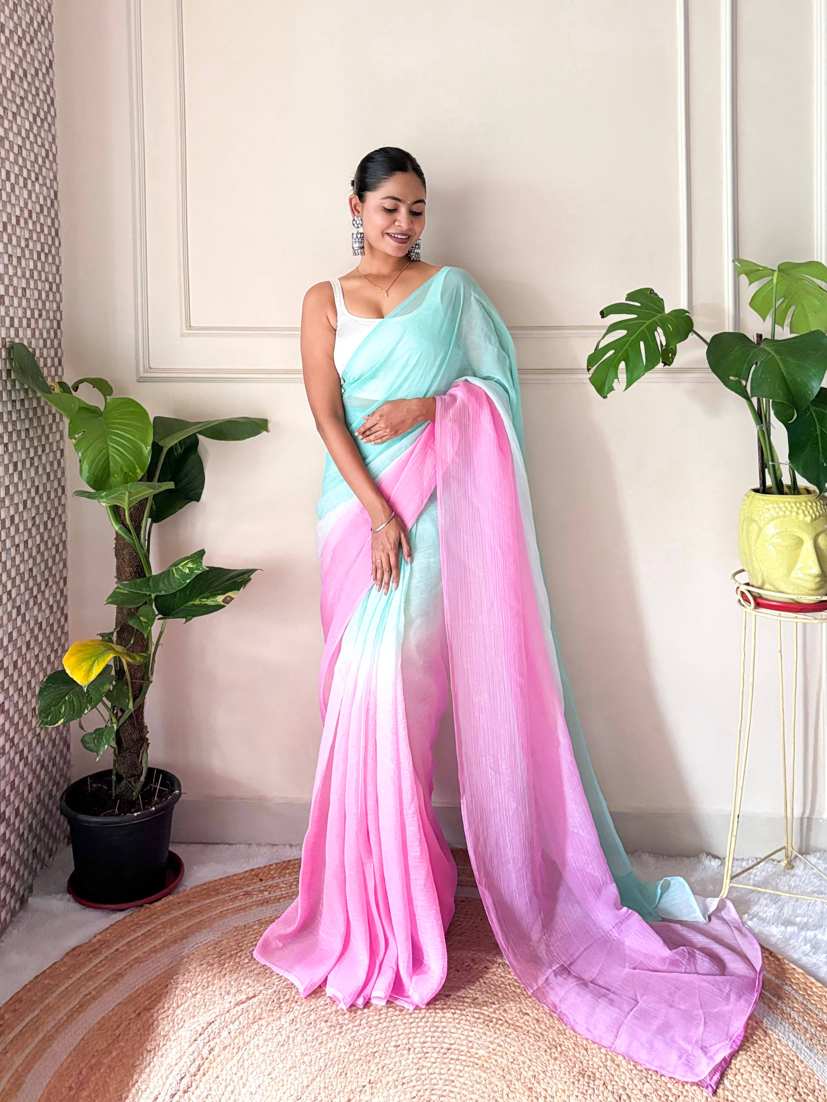     			Panbai sarees Chiffon Solid Regular Saree Without Blouse Piece ( Pink )