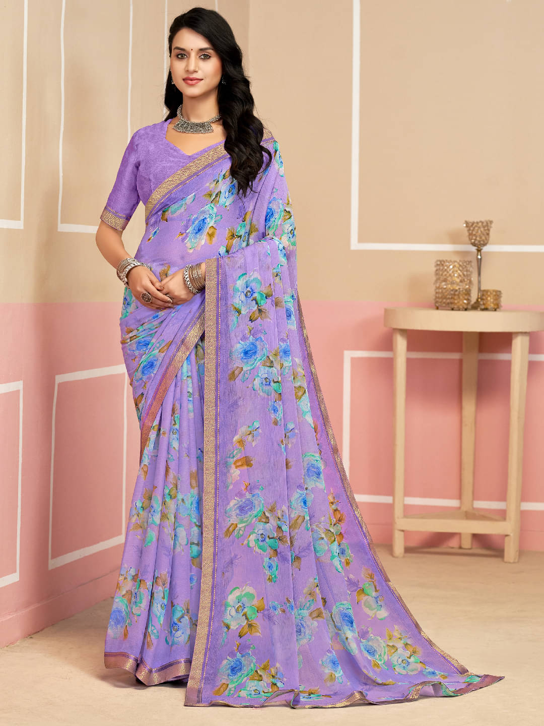 Panbai sarees Chiffon Solid Regular Saree Without Blouse Piece ( Lavender ) Panbai sarees Chiffon Solid Regular Saree Without Blouse Piece ( Lavender )