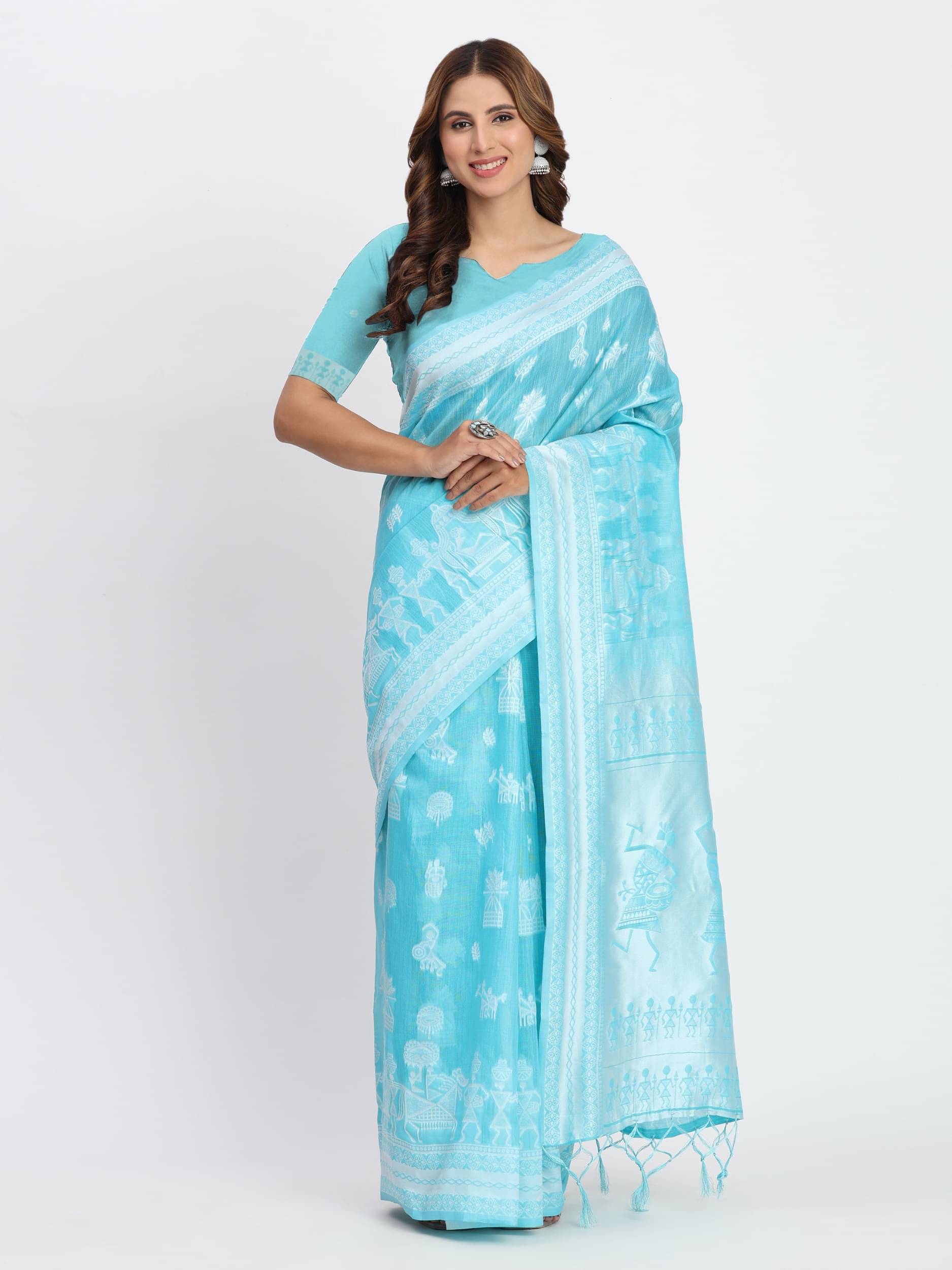     			Panbai sarees Cotton Solid Regular Saree Without Blouse Piece ( Blue )