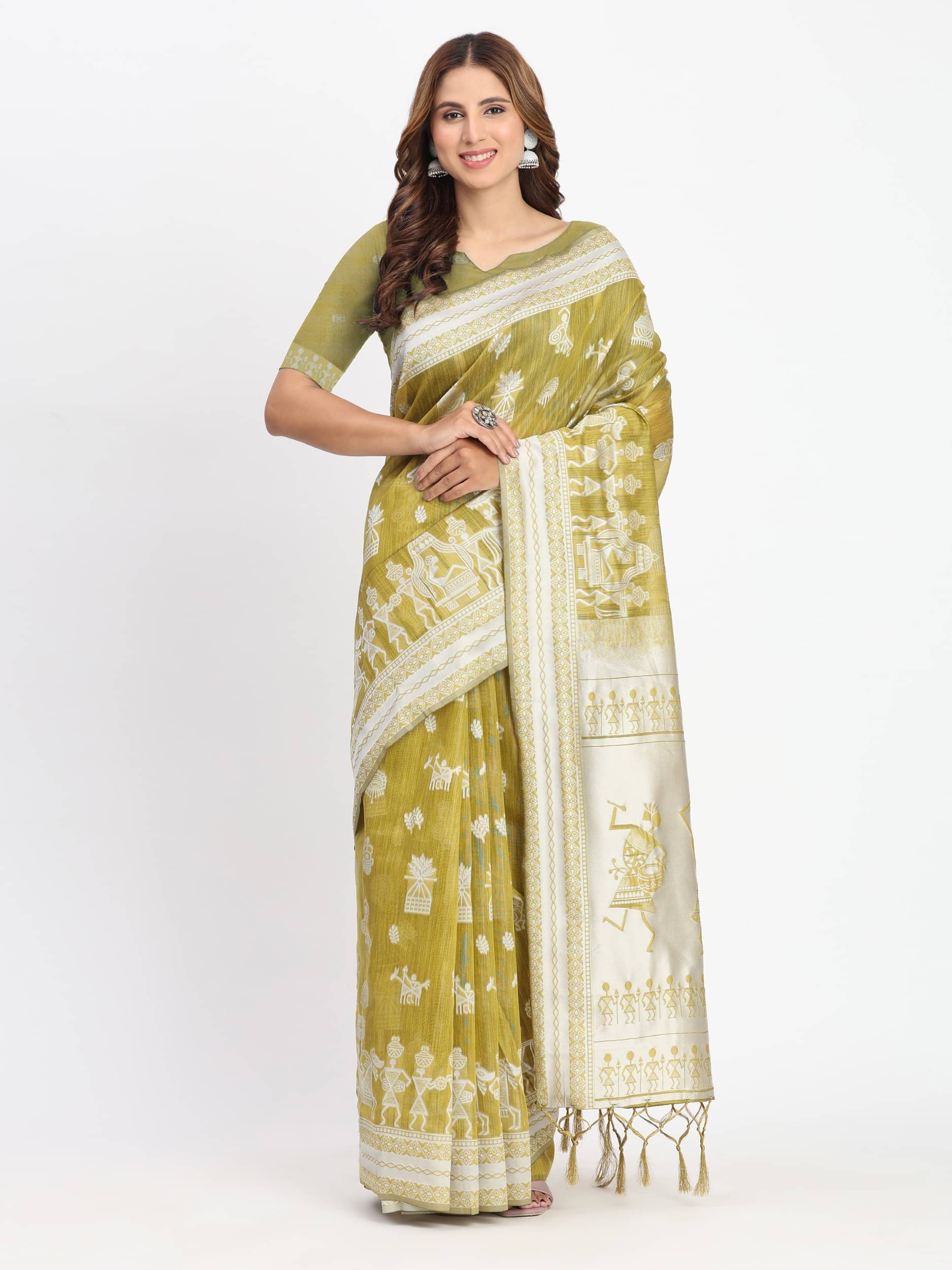     			Panbai sarees Cotton Solid Regular Saree Without Blouse Piece ( Olive )
