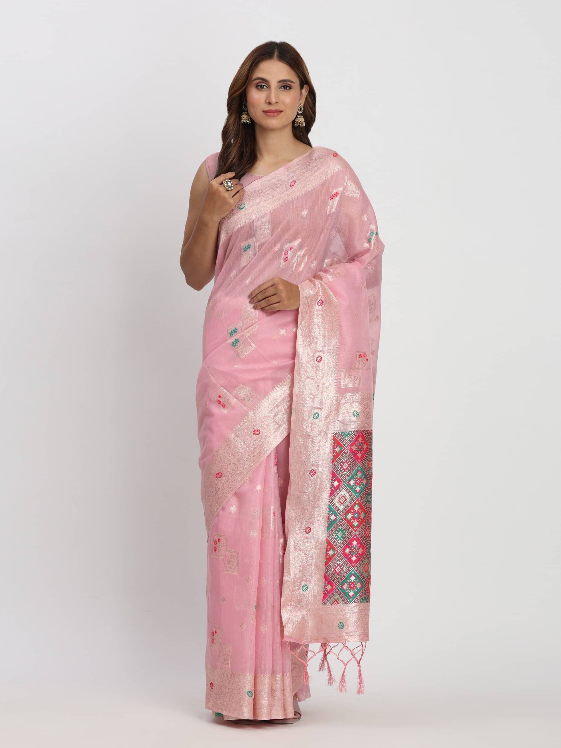     			Panbai sarees Cotton Solid Regular Saree Without Blouse Piece ( Pink )