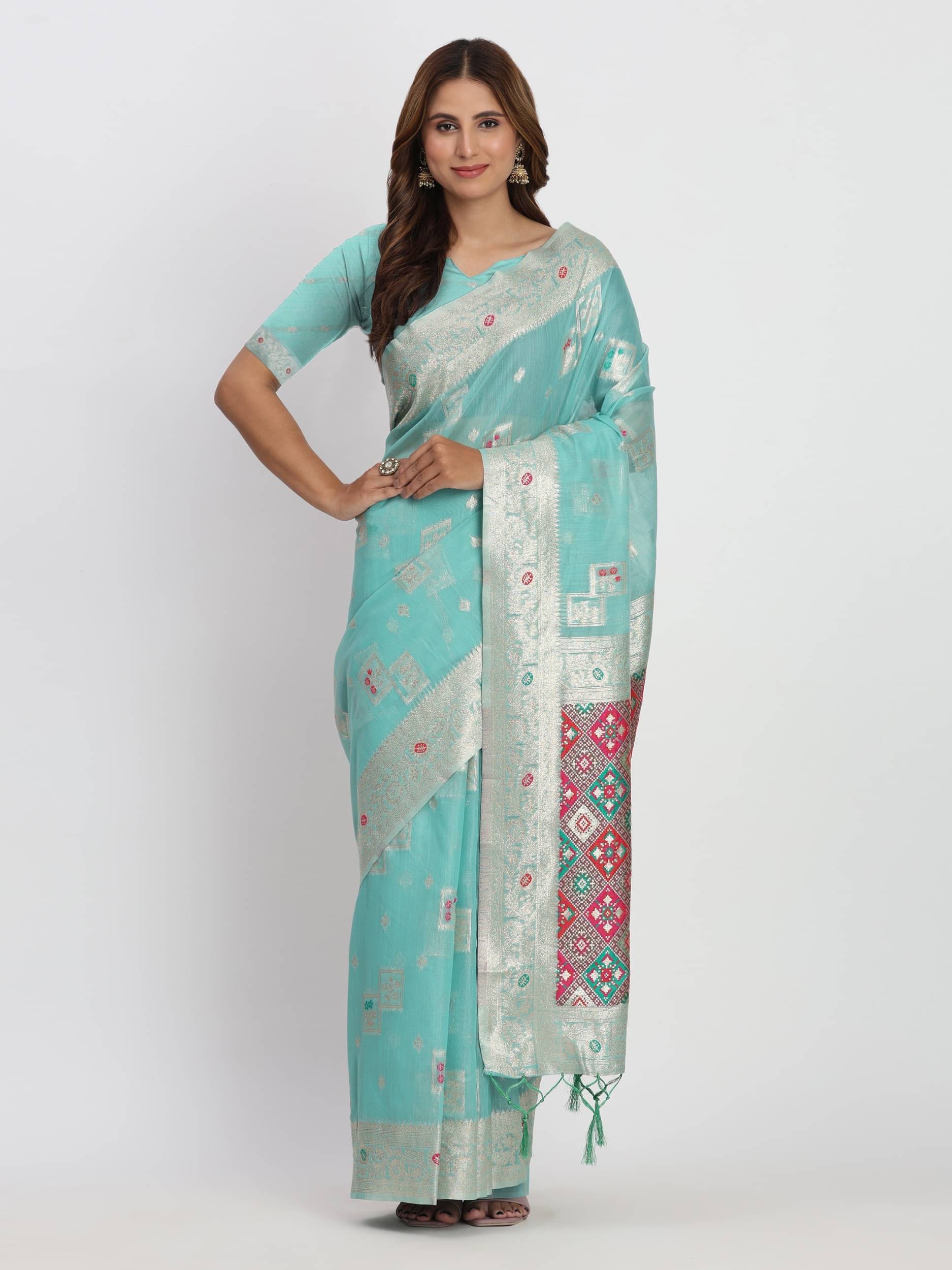     			Panbai sarees Cotton Solid Regular Saree Without Blouse Piece ( Blue )