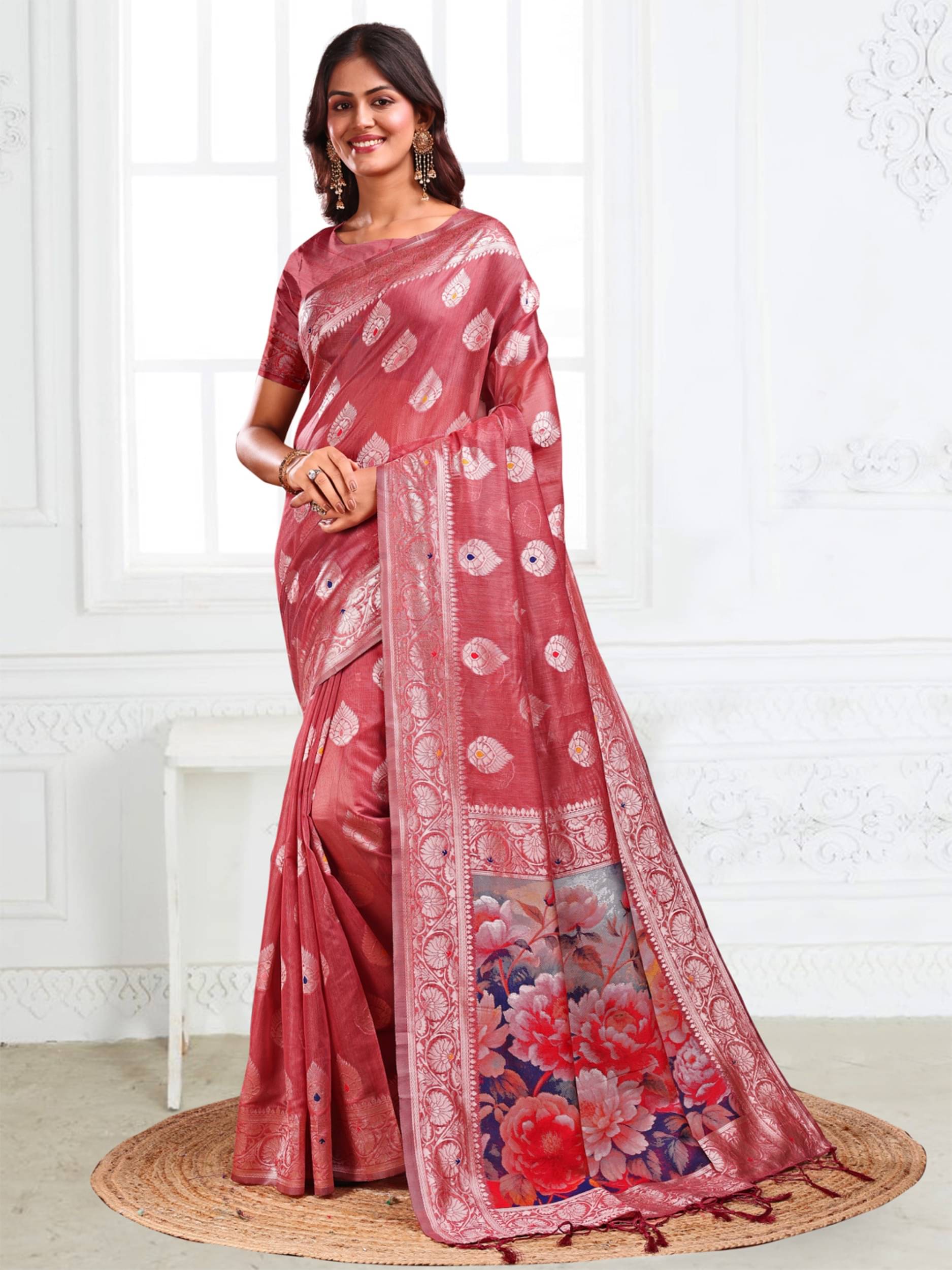     			Panbai sarees Cotton Solid Regular Saree Without Blouse Piece ( Rust )