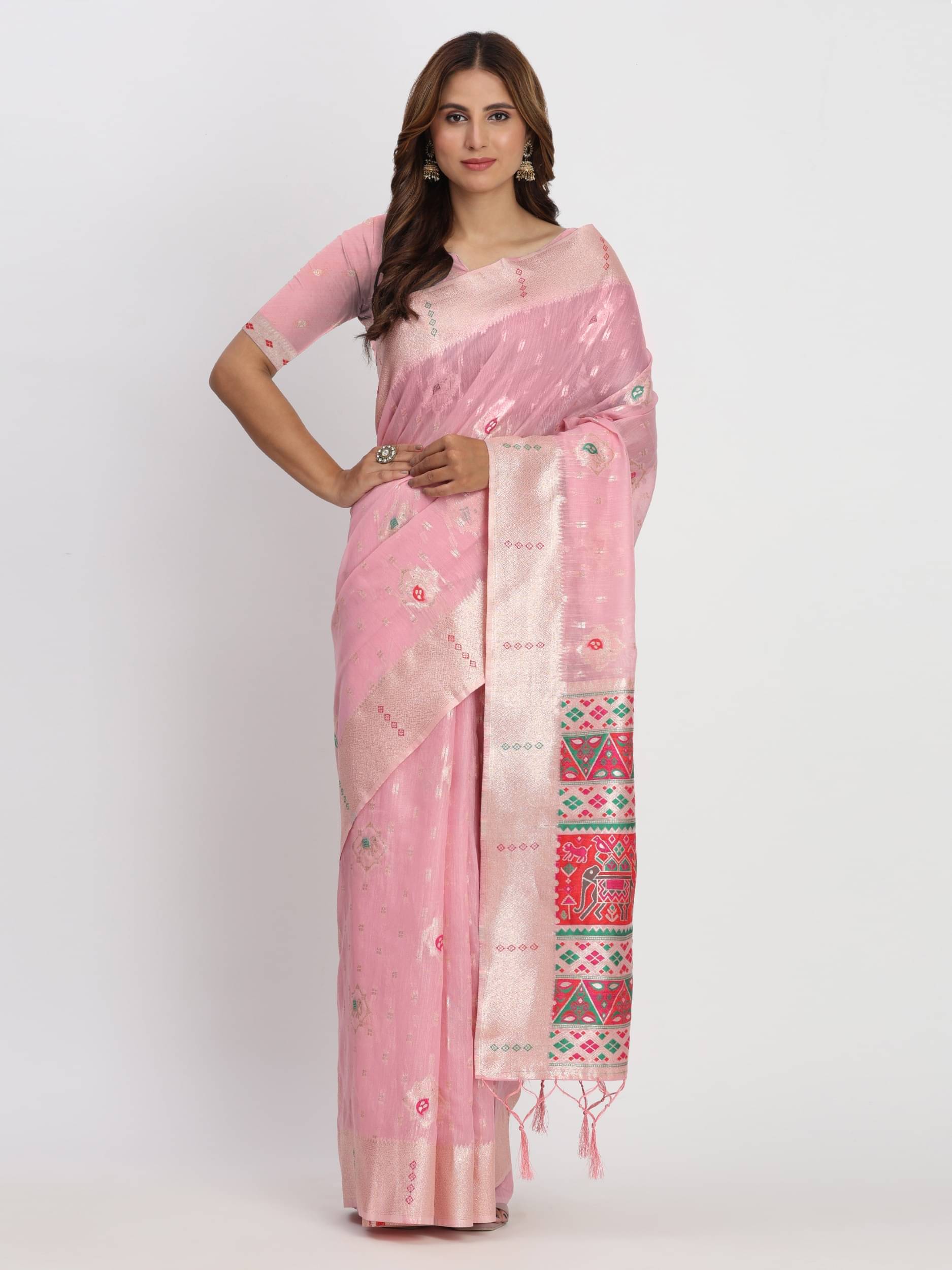     			Panbai sarees Cotton Solid Regular Saree Without Blouse Piece ( Pink )