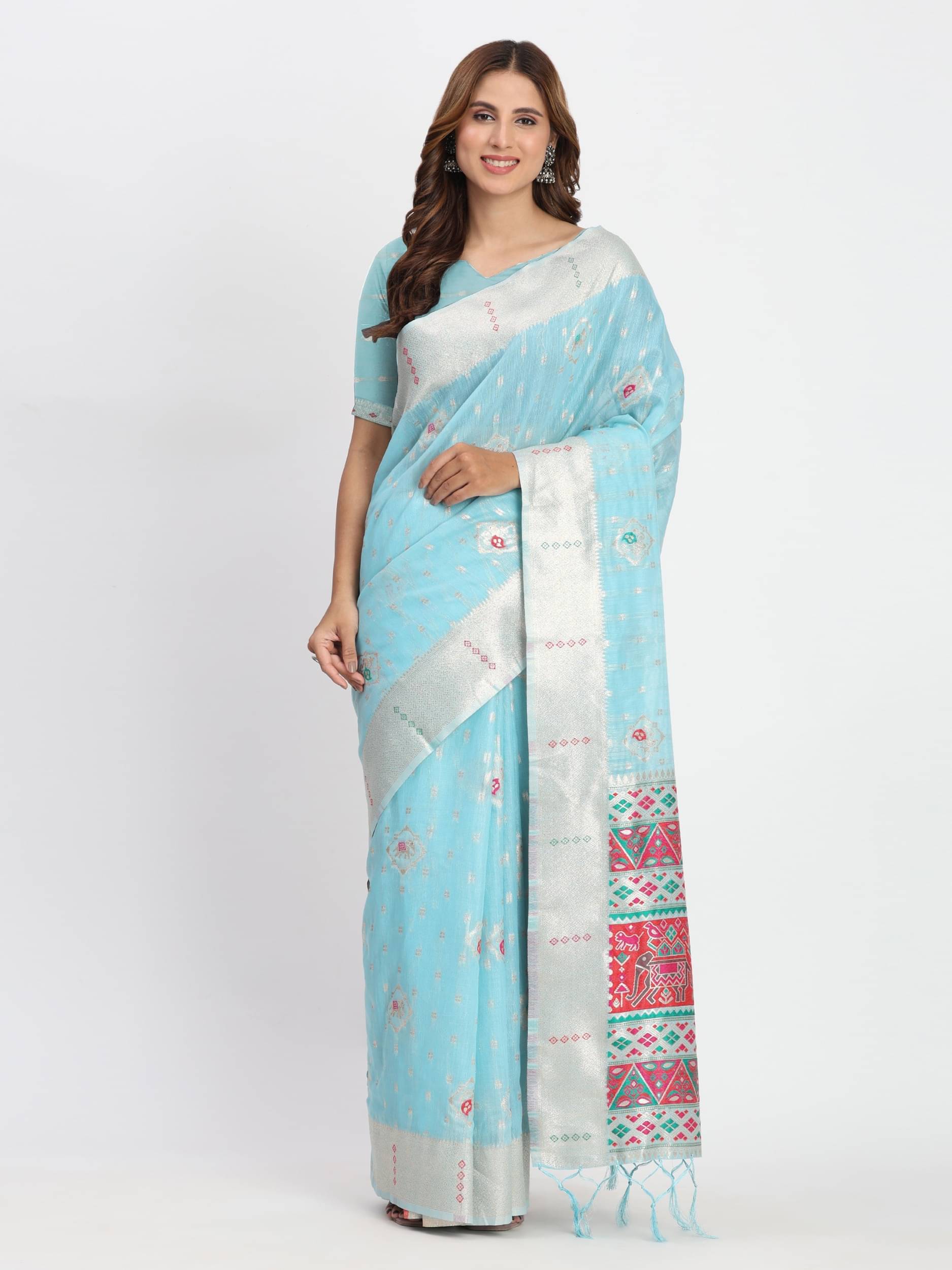     			Panbai sarees Cotton Solid Regular Saree Without Blouse Piece ( Light Blue )