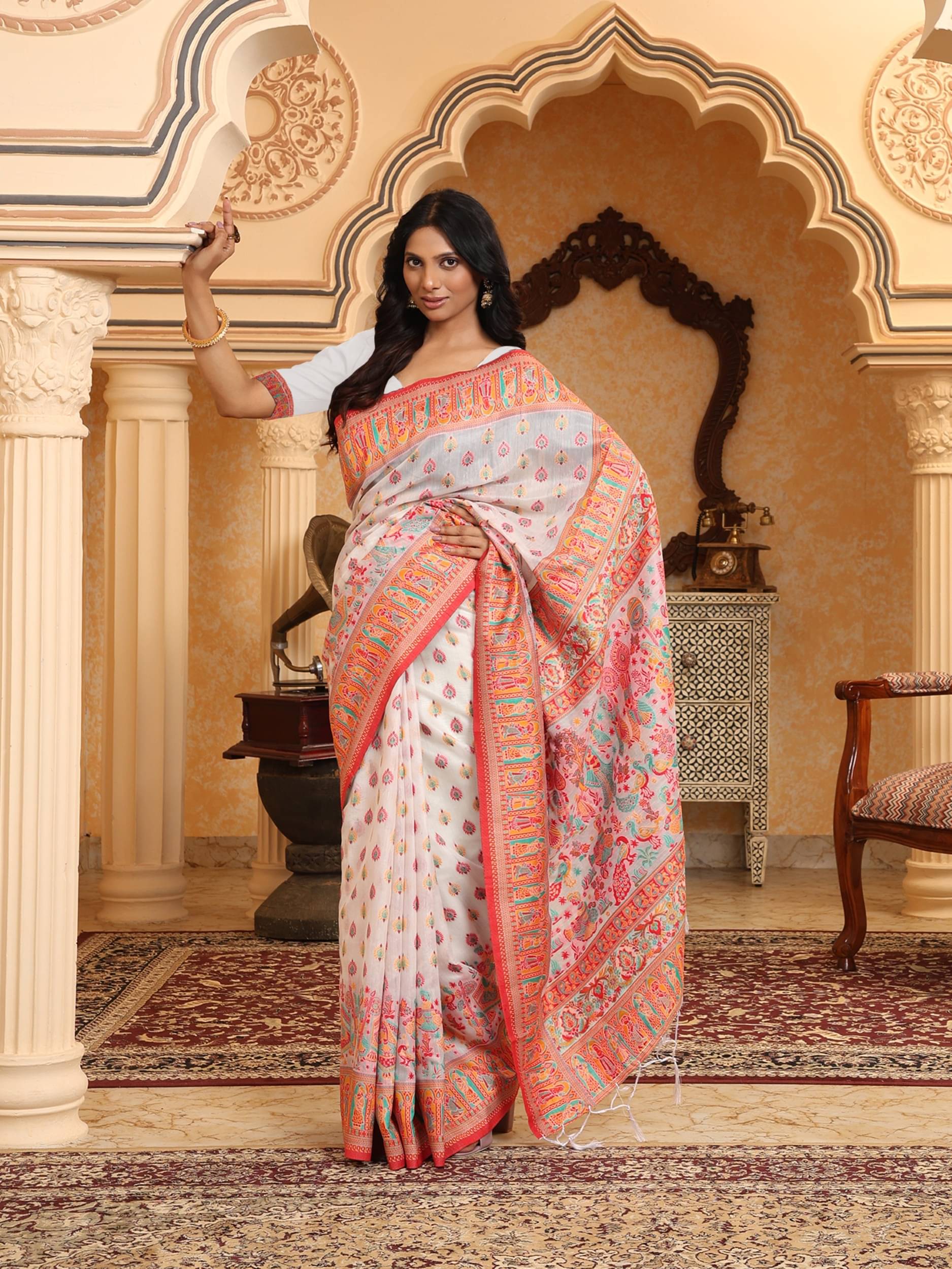     			Panbai sarees Cotton Solid Regular Saree Without Blouse Piece ( White )