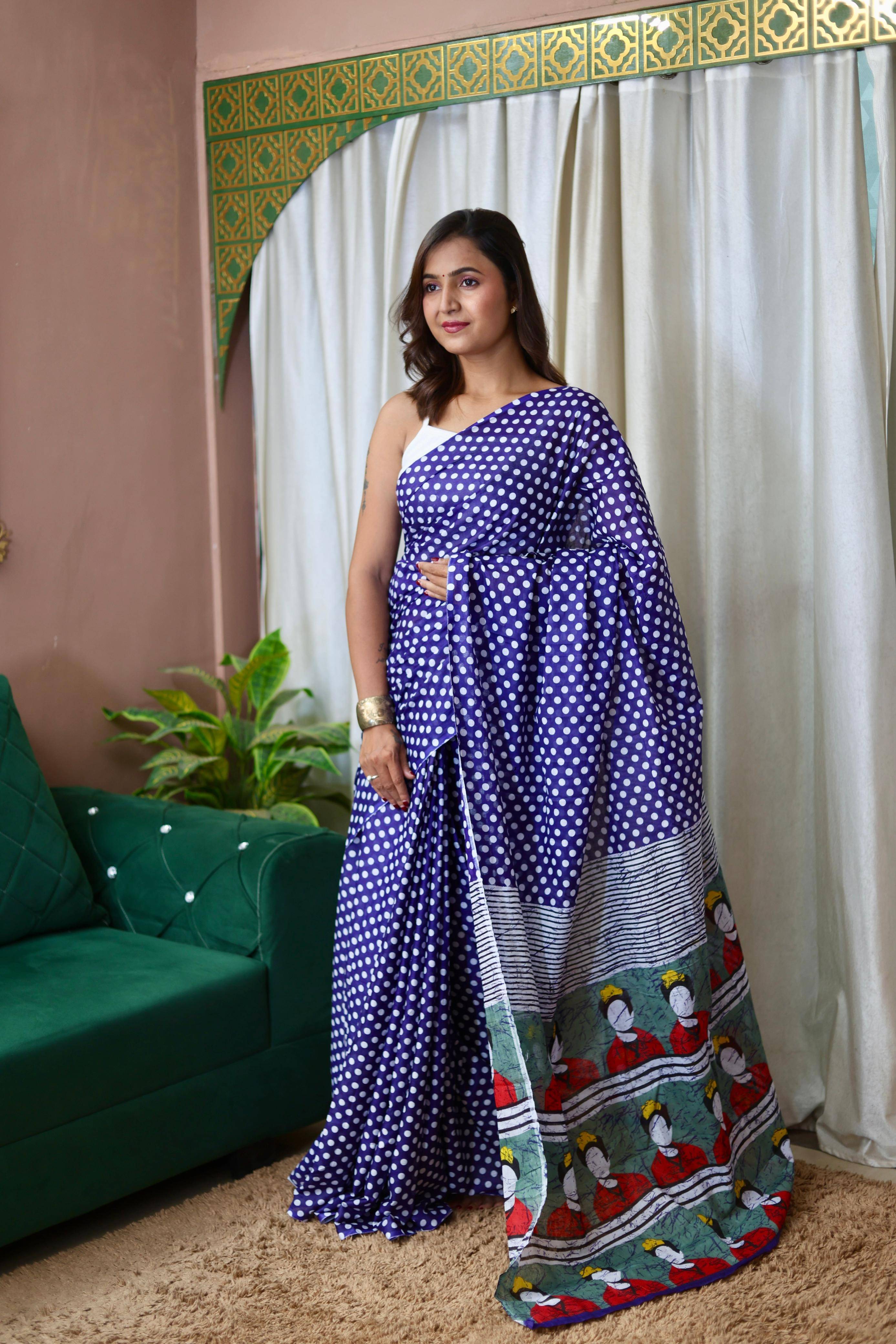     			Panbai sarees Cotton Solid Regular Saree Without Blouse Piece ( Blue )