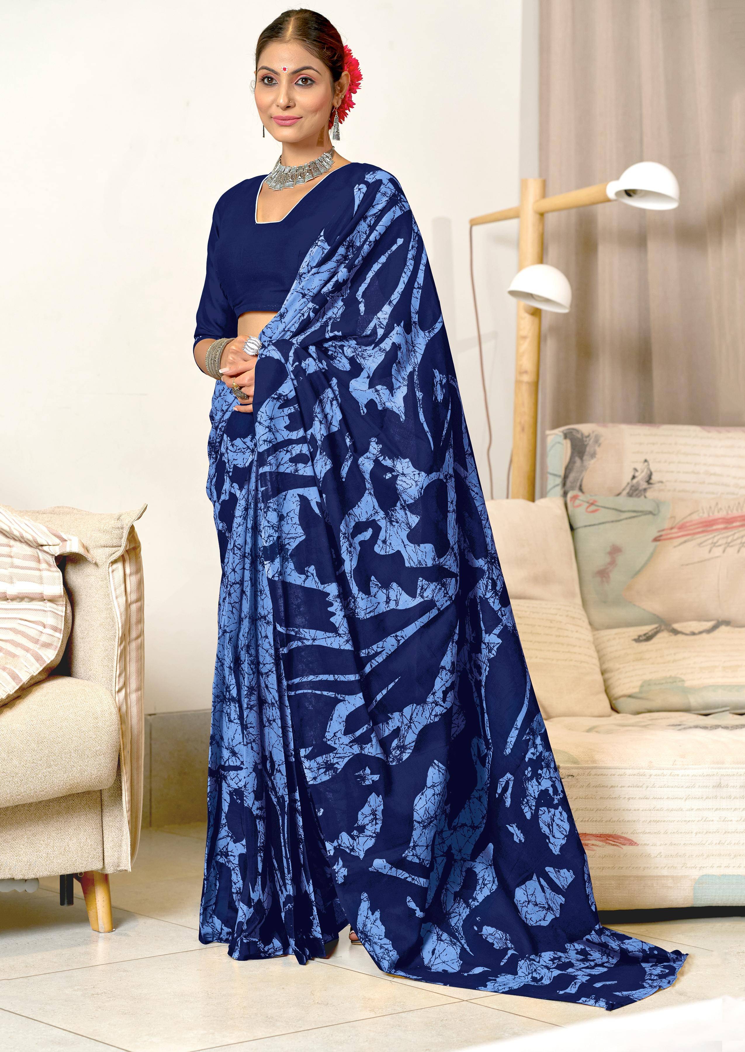     			Panbai sarees Cotton Solid Regular Saree Without Blouse Piece ( Blue )