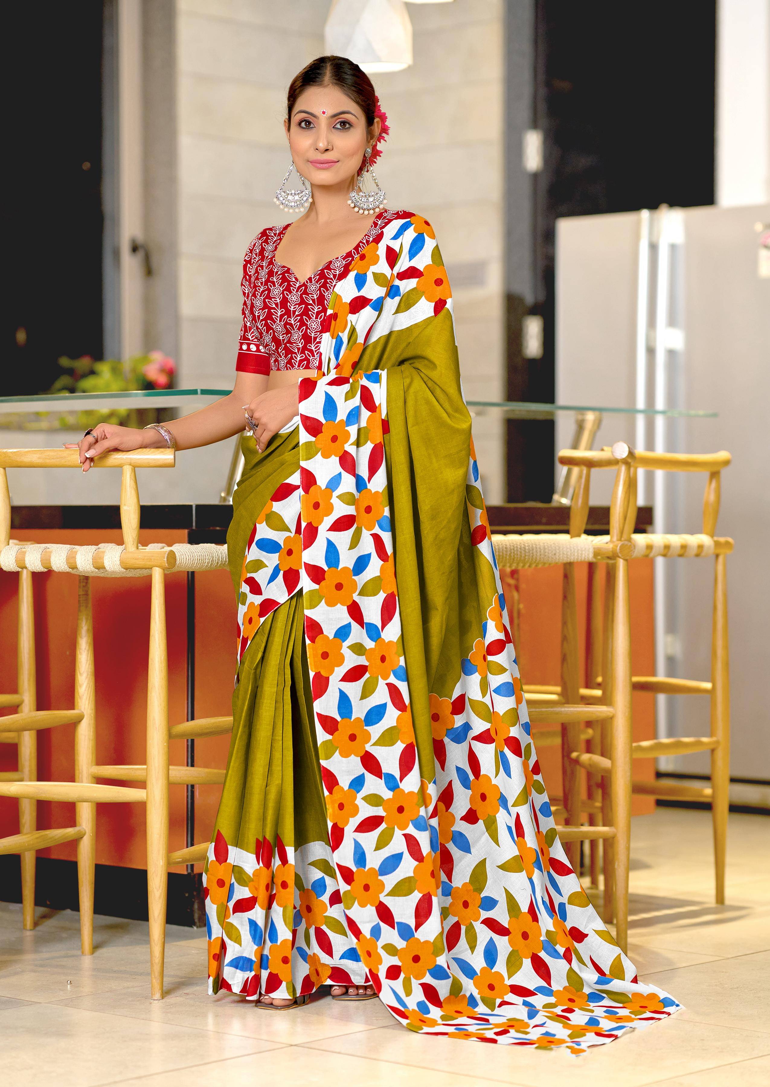     			Panbai sarees Cotton Solid Regular Saree Without Blouse Piece ( Olive )
